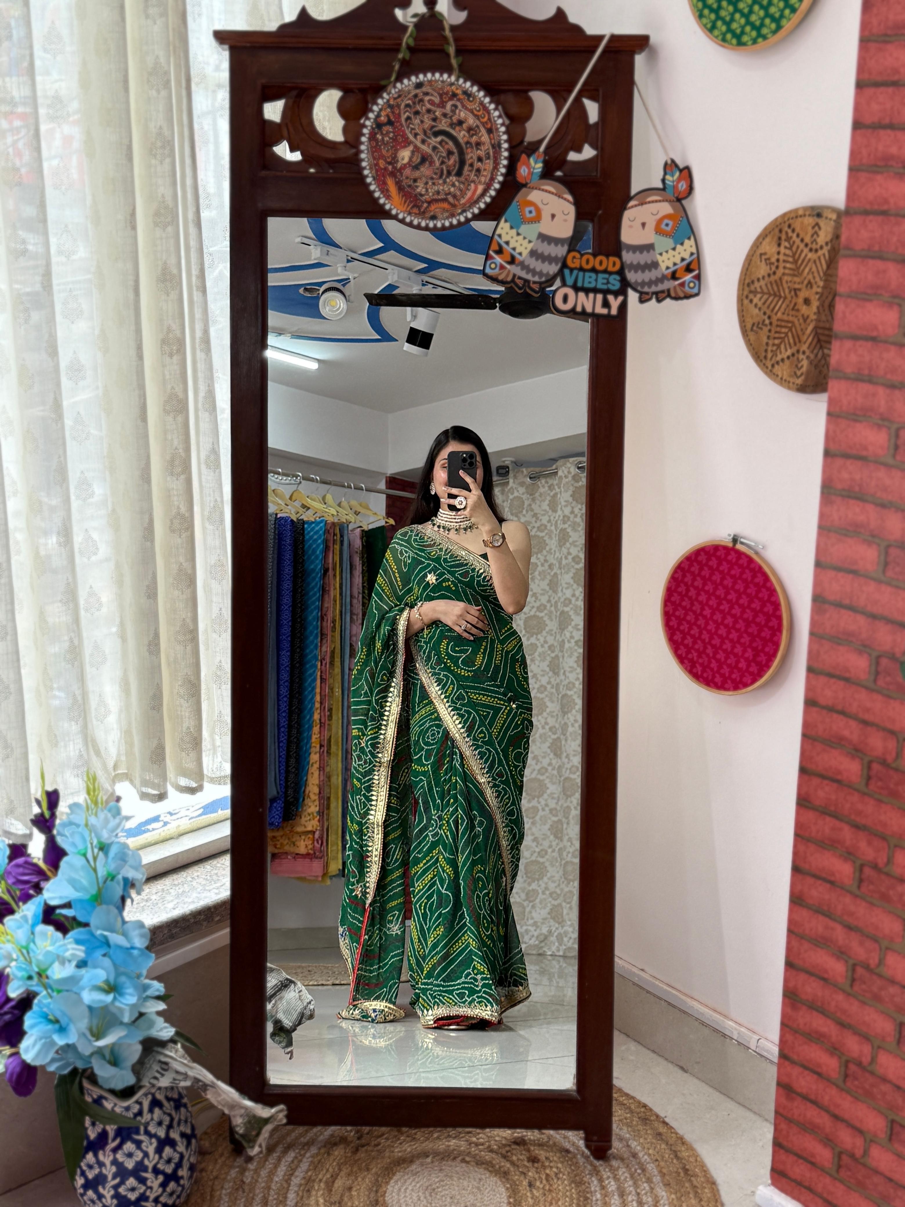 Georgette Bandhani Saree with Gota Patti & Zari Handwork Border