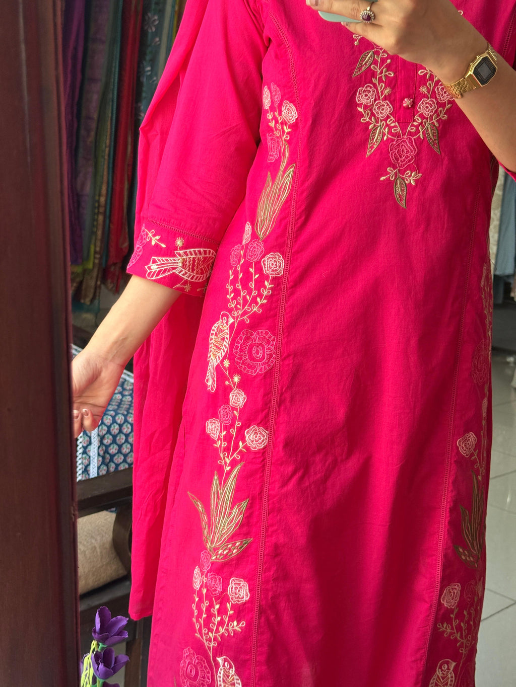 Pink Lady Embroidered Suit Set with Pocket