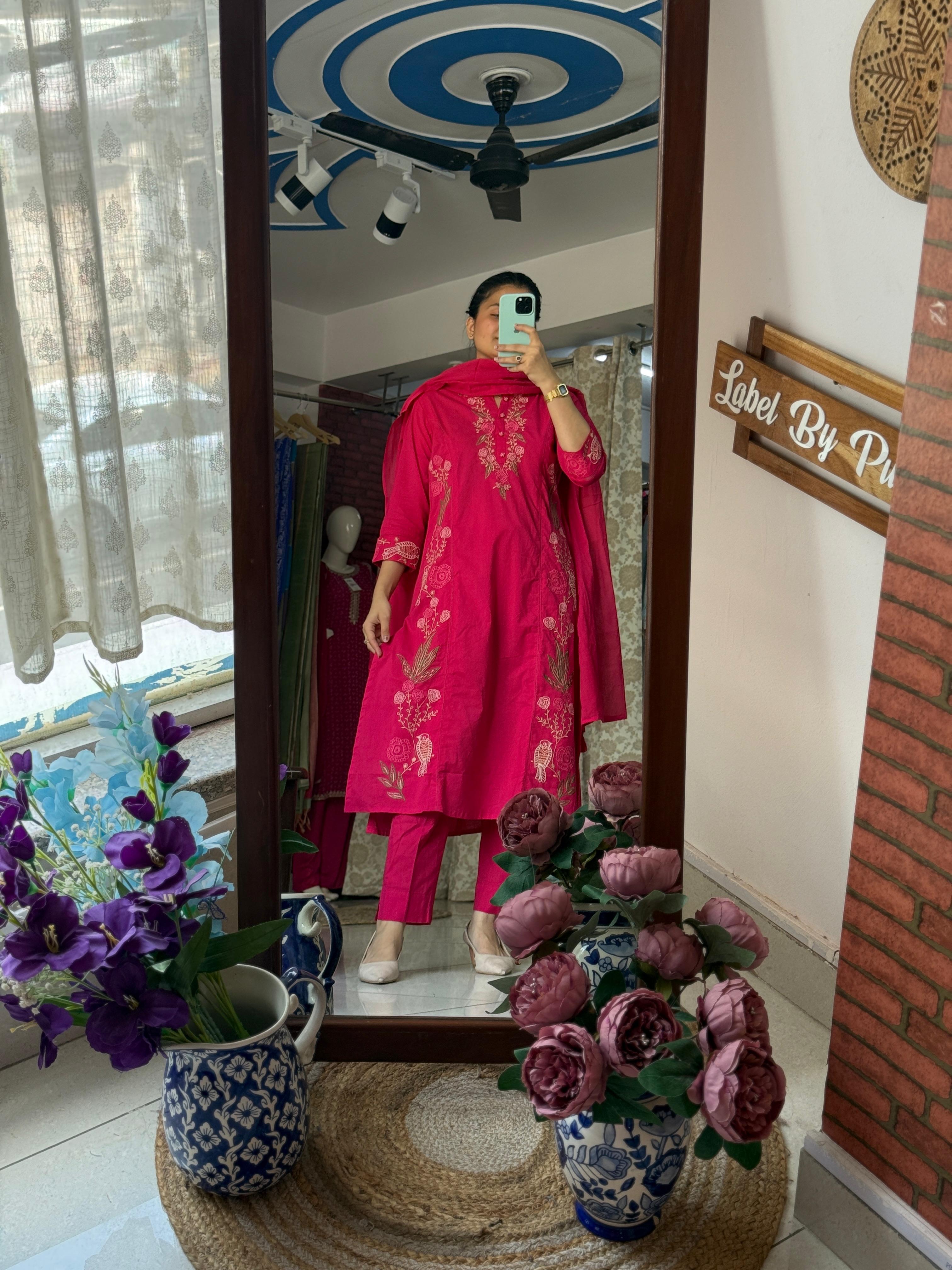 Pink Lady Embroidered Suit Set with Pocket