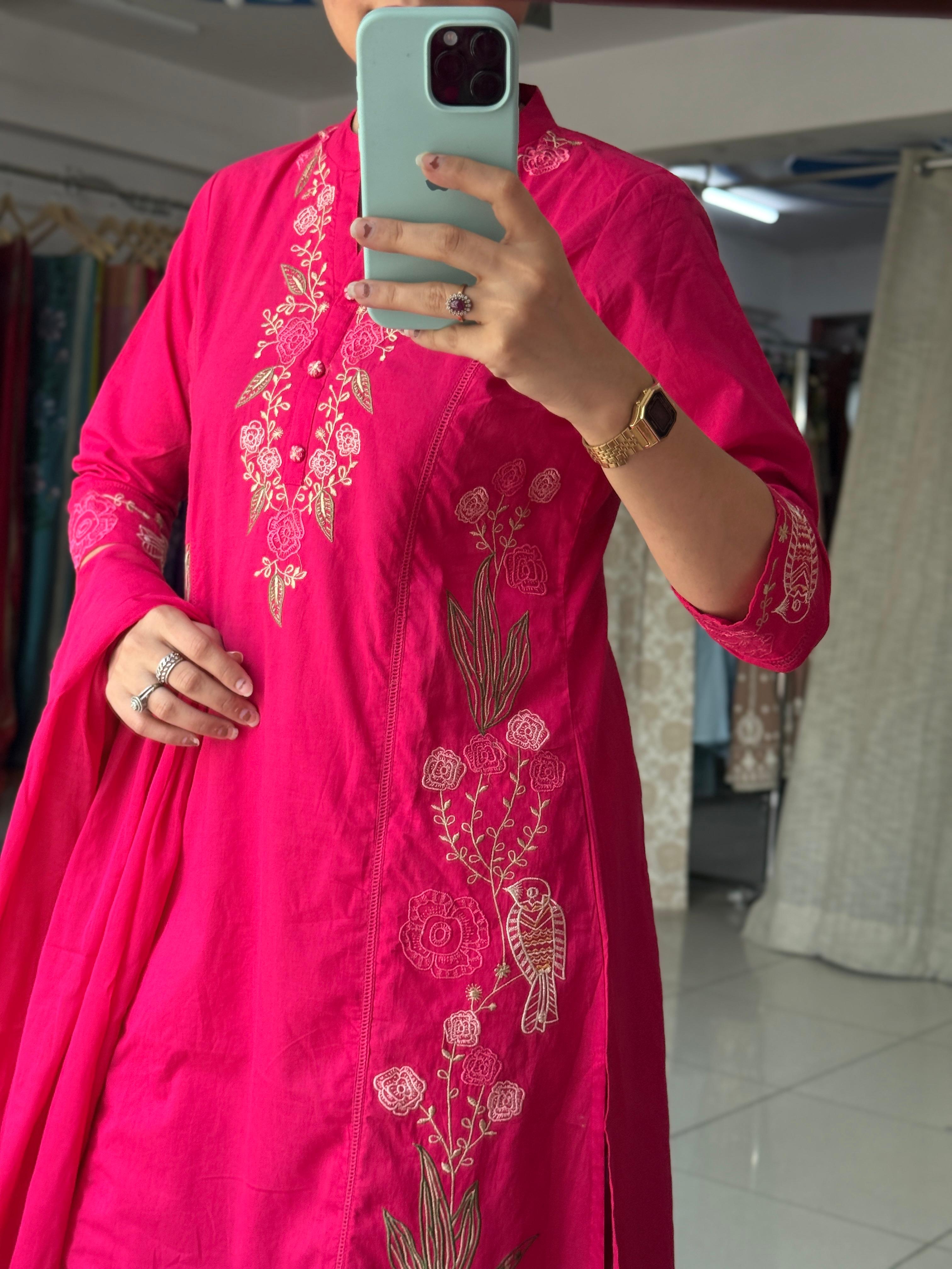 Pink Lady Embroidered Suit Set with Pocket