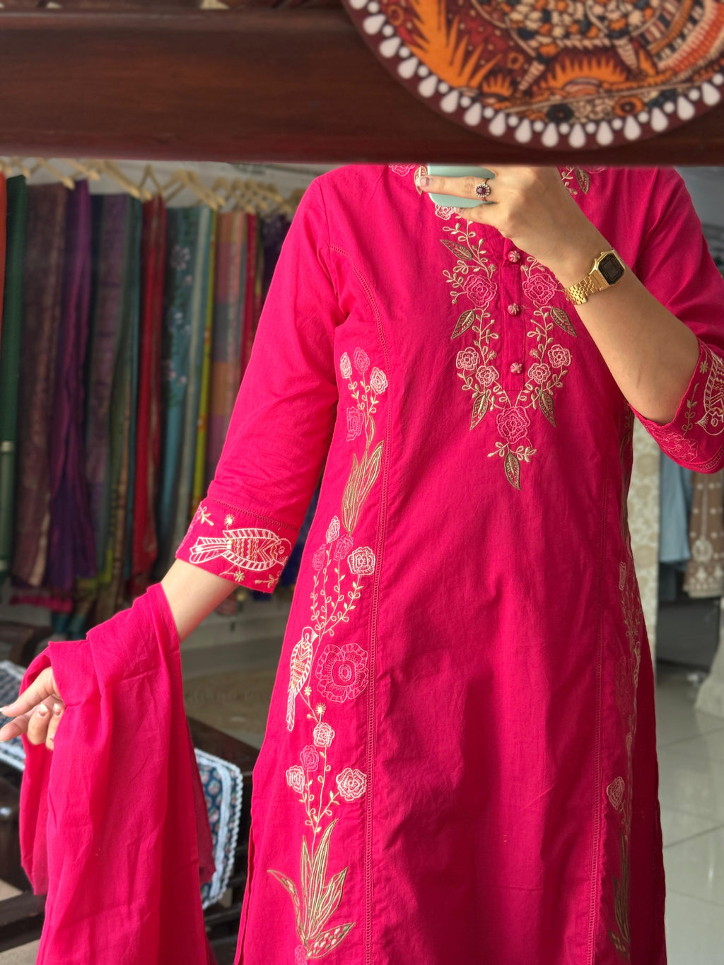 Pink Lady Embroidered Suit Set with Pocket