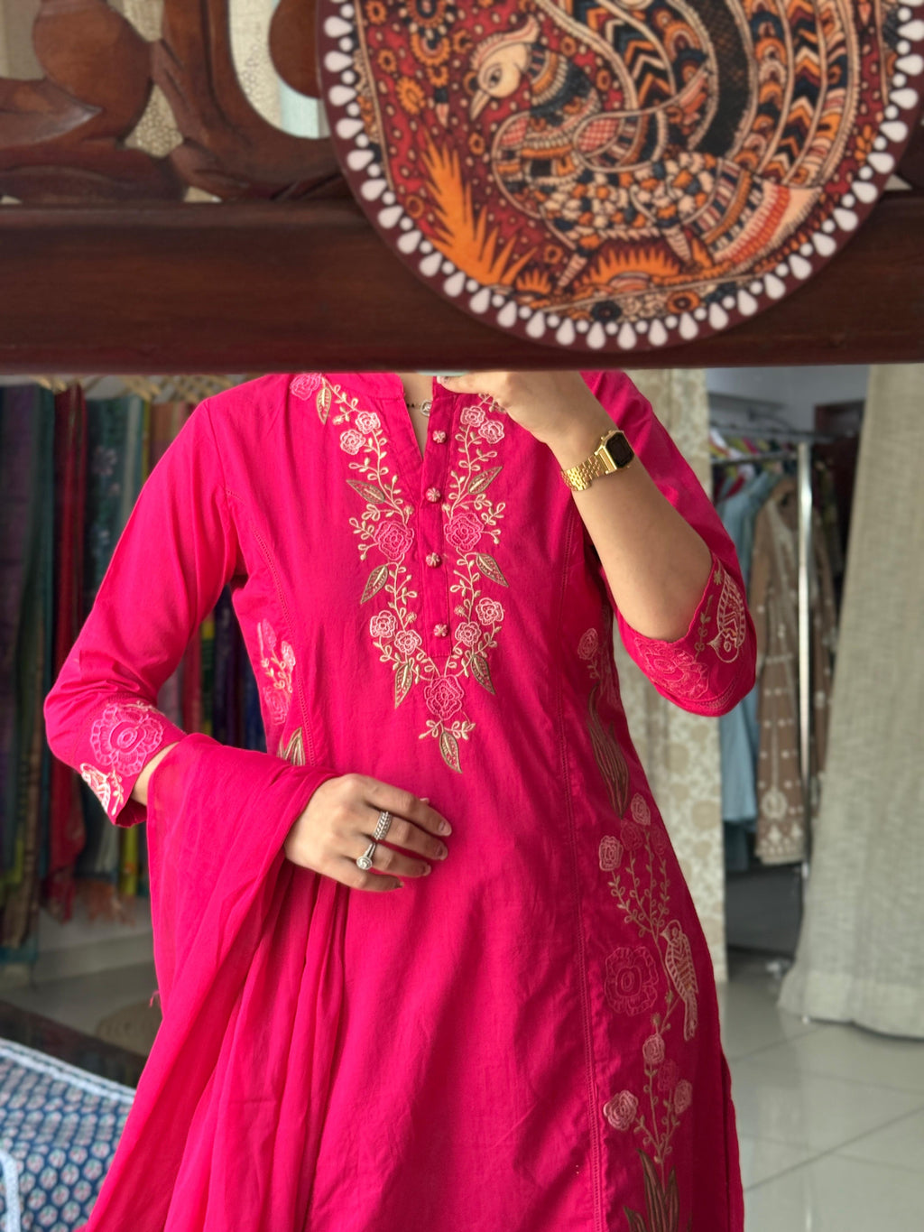 Pink Lady Embroidered Suit Set with Pocket