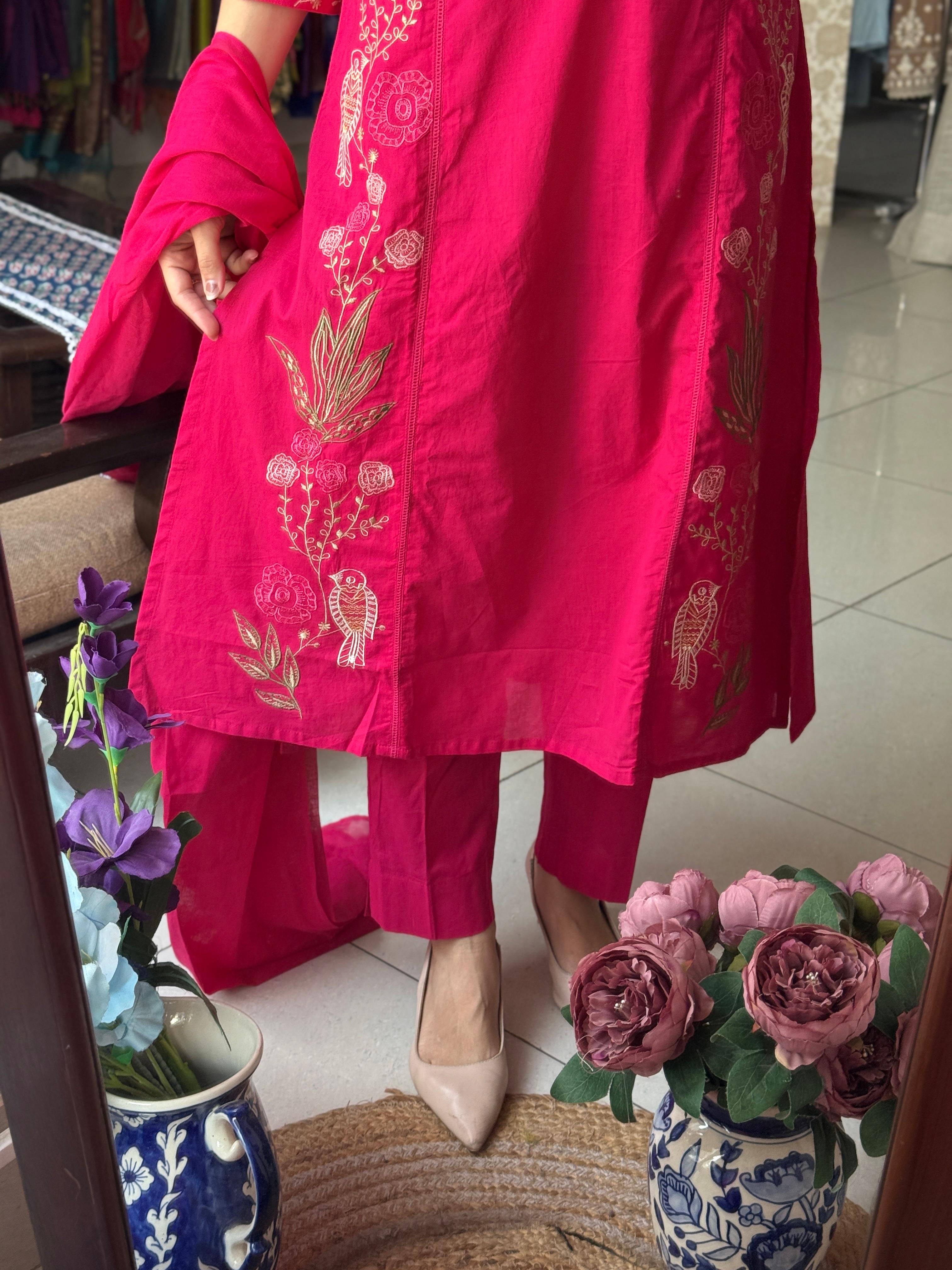Pink Lady Embroidered Suit Set with Pocket