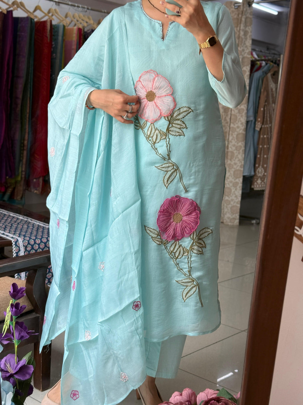 Aabha 3D Embroidered Suit Set