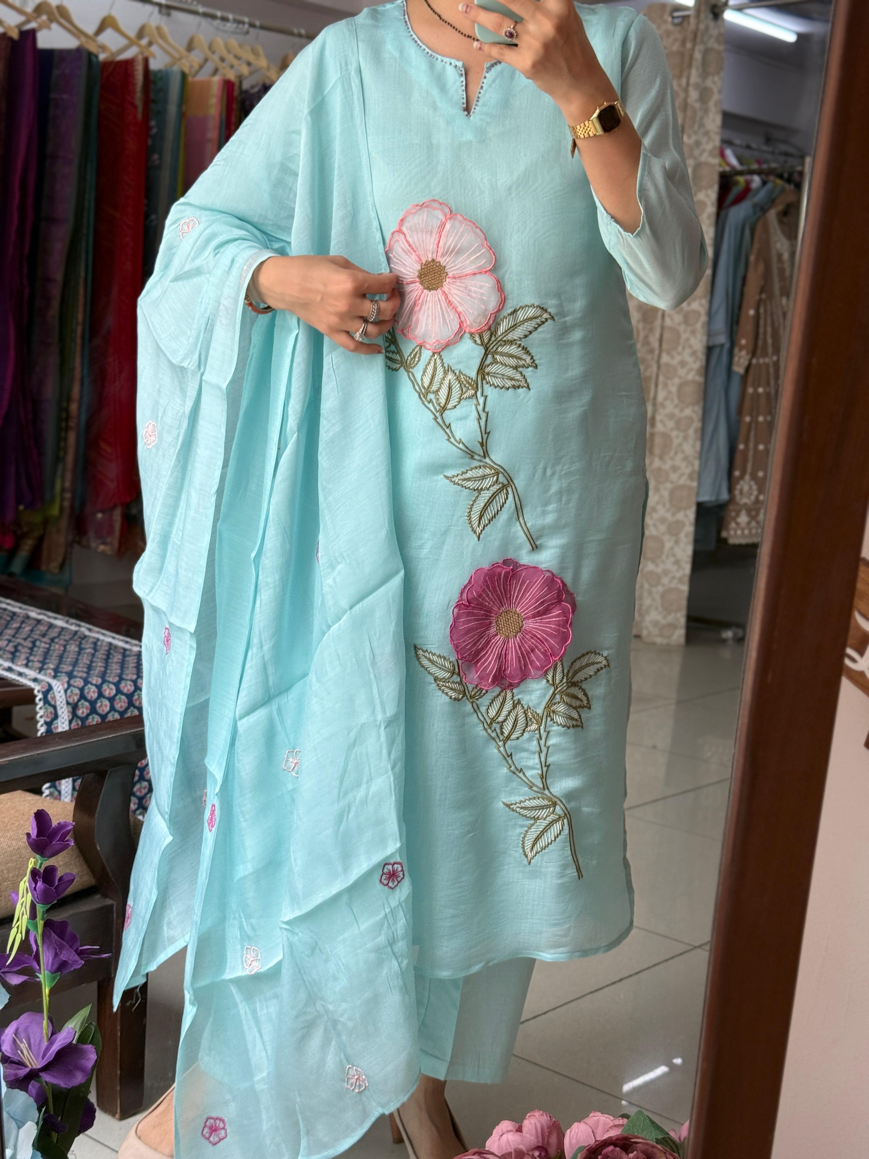 Aabha 3D Embroidered Suit Set