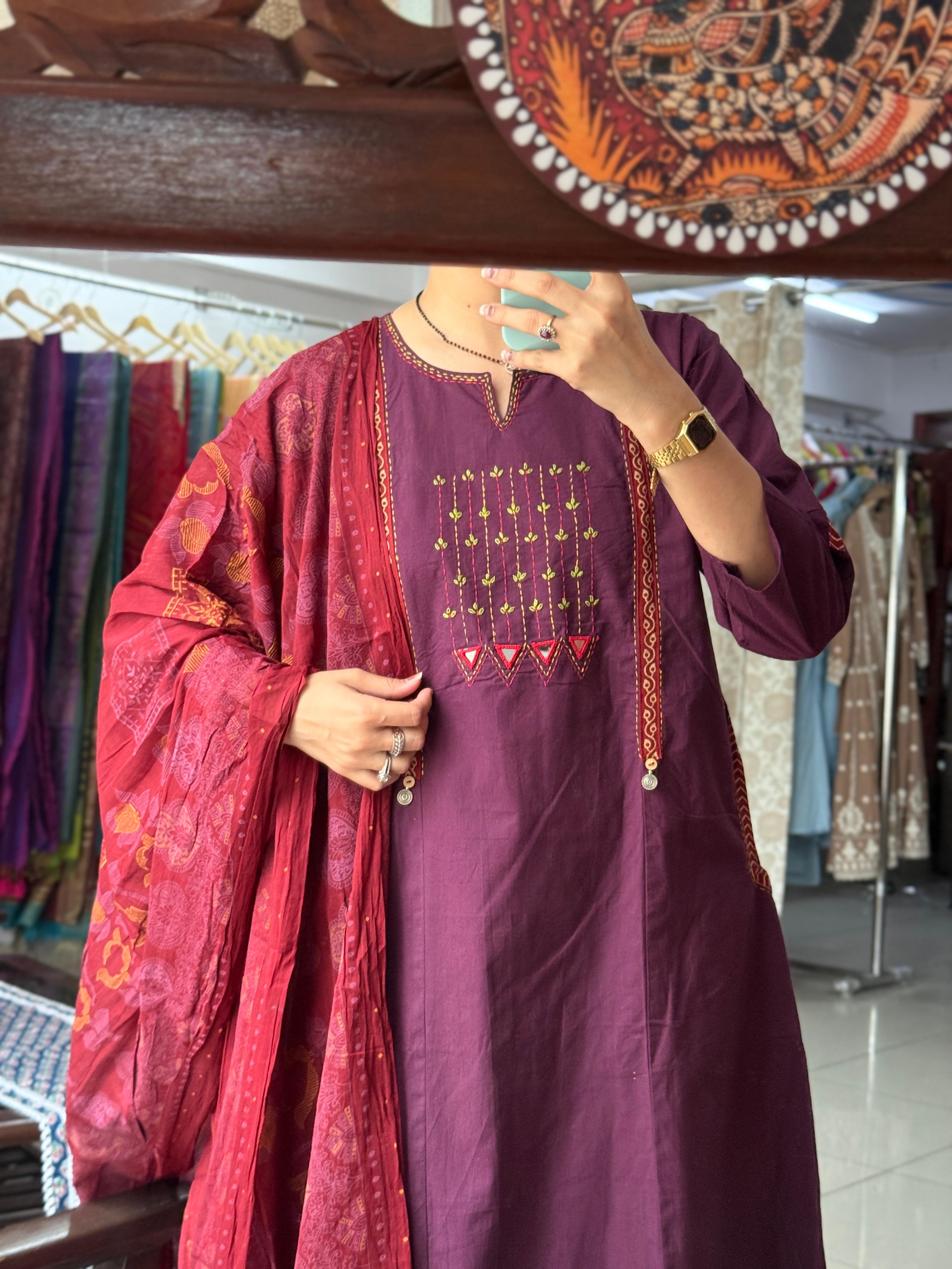 Handwork Cotton Suit Set with Dupatta