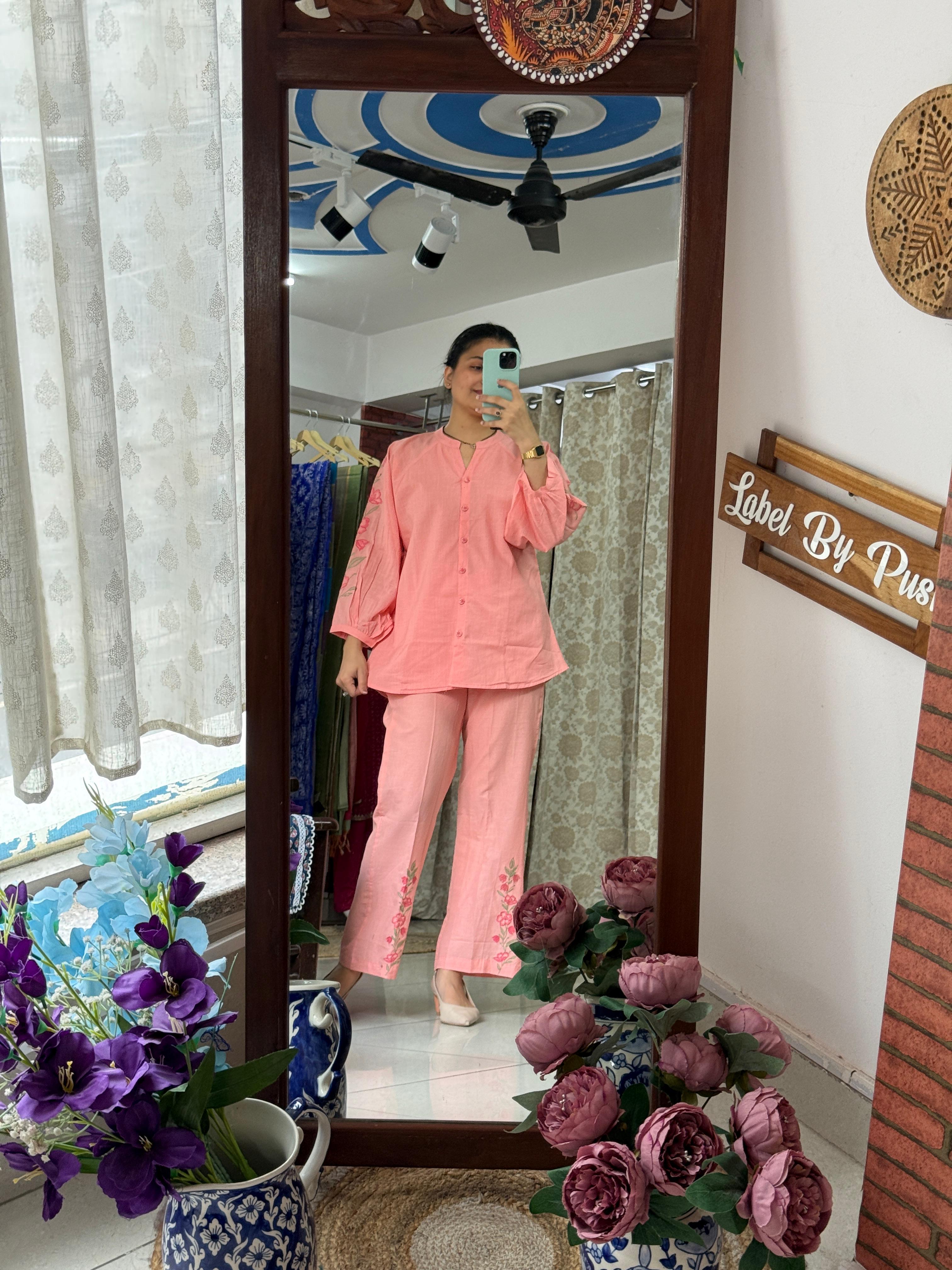 Peach Embroidered Designer Co-Ord Set