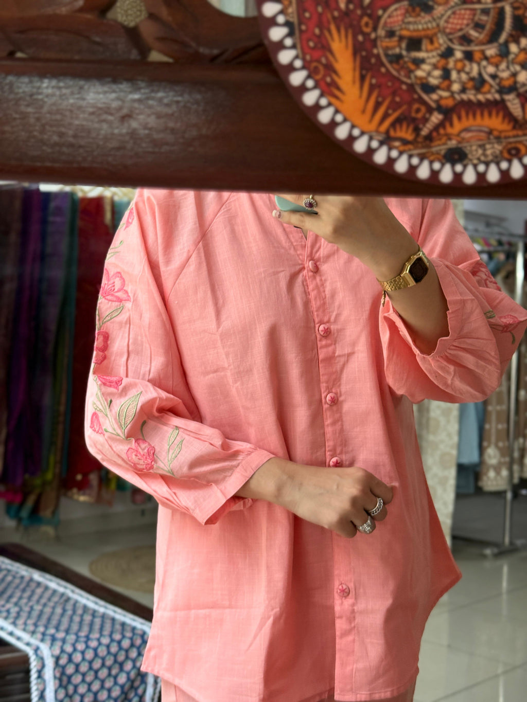 Peach Embroidered Designer Co-Ord Set