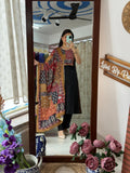 Black Sleeveless Suit Set with Handwork & Extra Sleeves