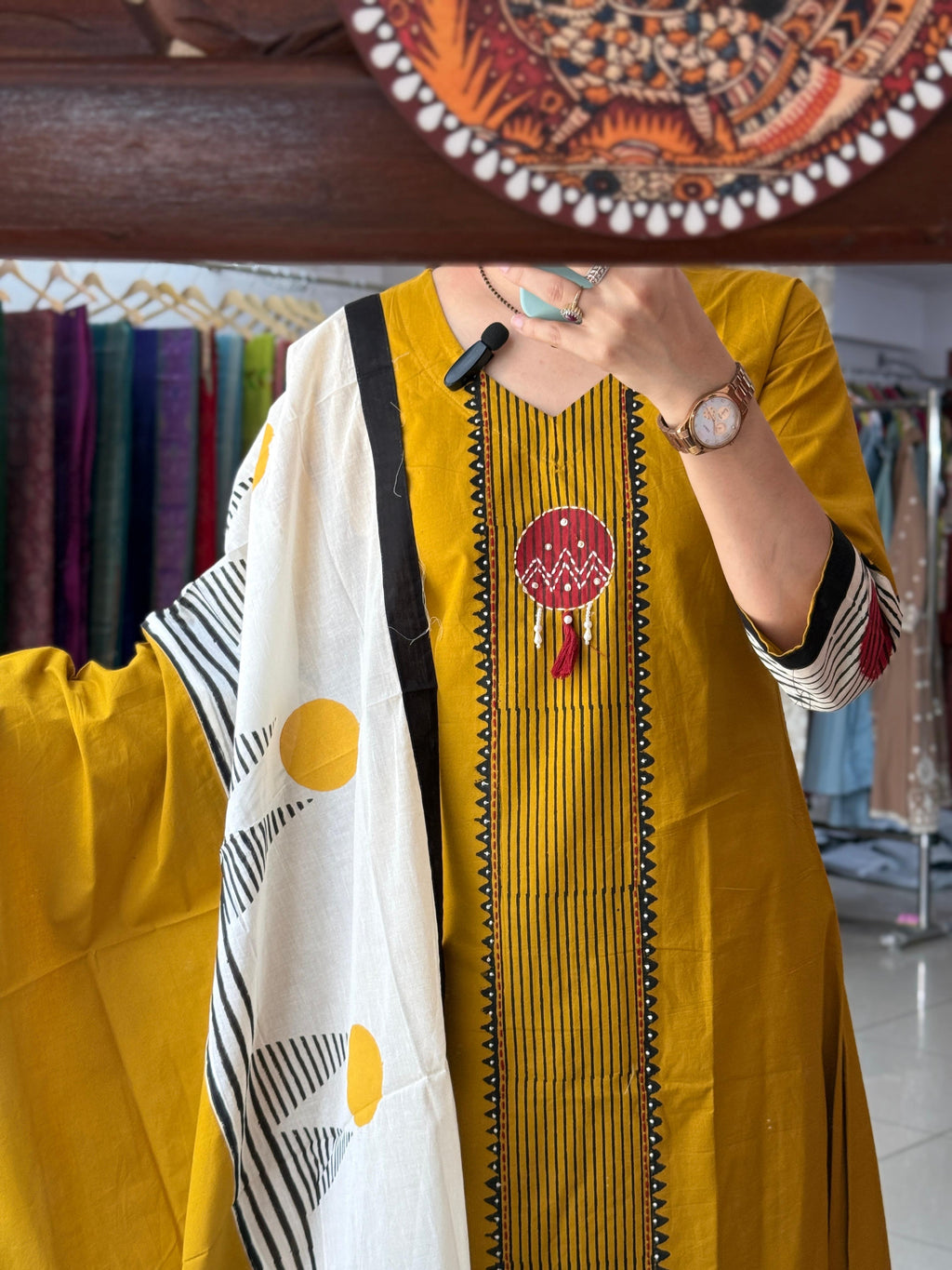 Designer Office Wear Cotton Suit Set with Handwork & Minimalist Block Print Dupatta