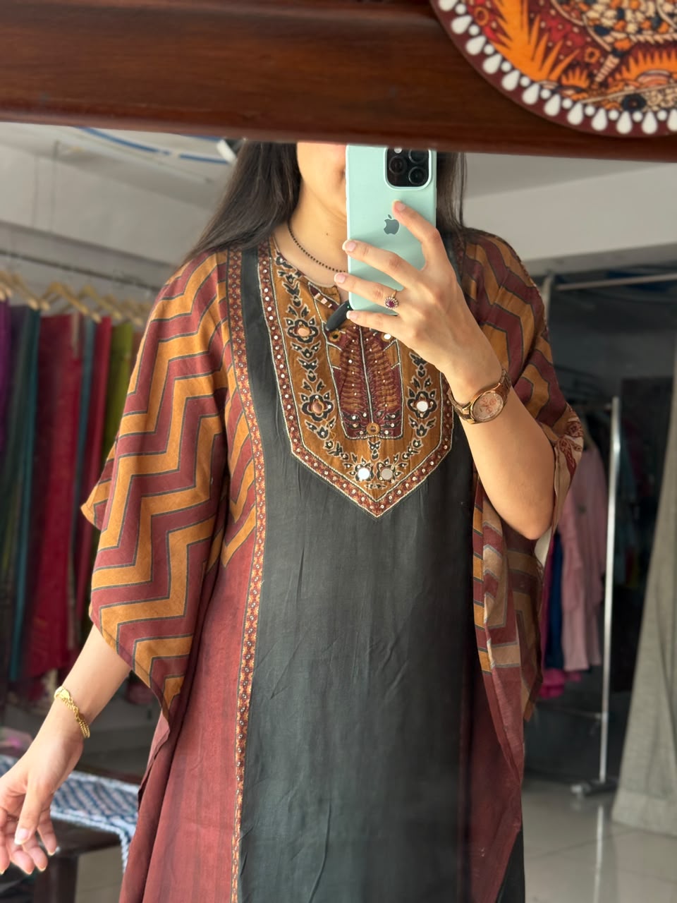 Blue Printed Kaftan Set for Women | Ethnic Kaftan with Palazzo Pants