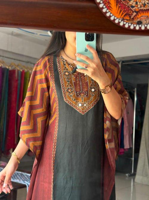 Blue Printed Kaftan Set for Women | Ethnic Kaftan with Palazzo Pants