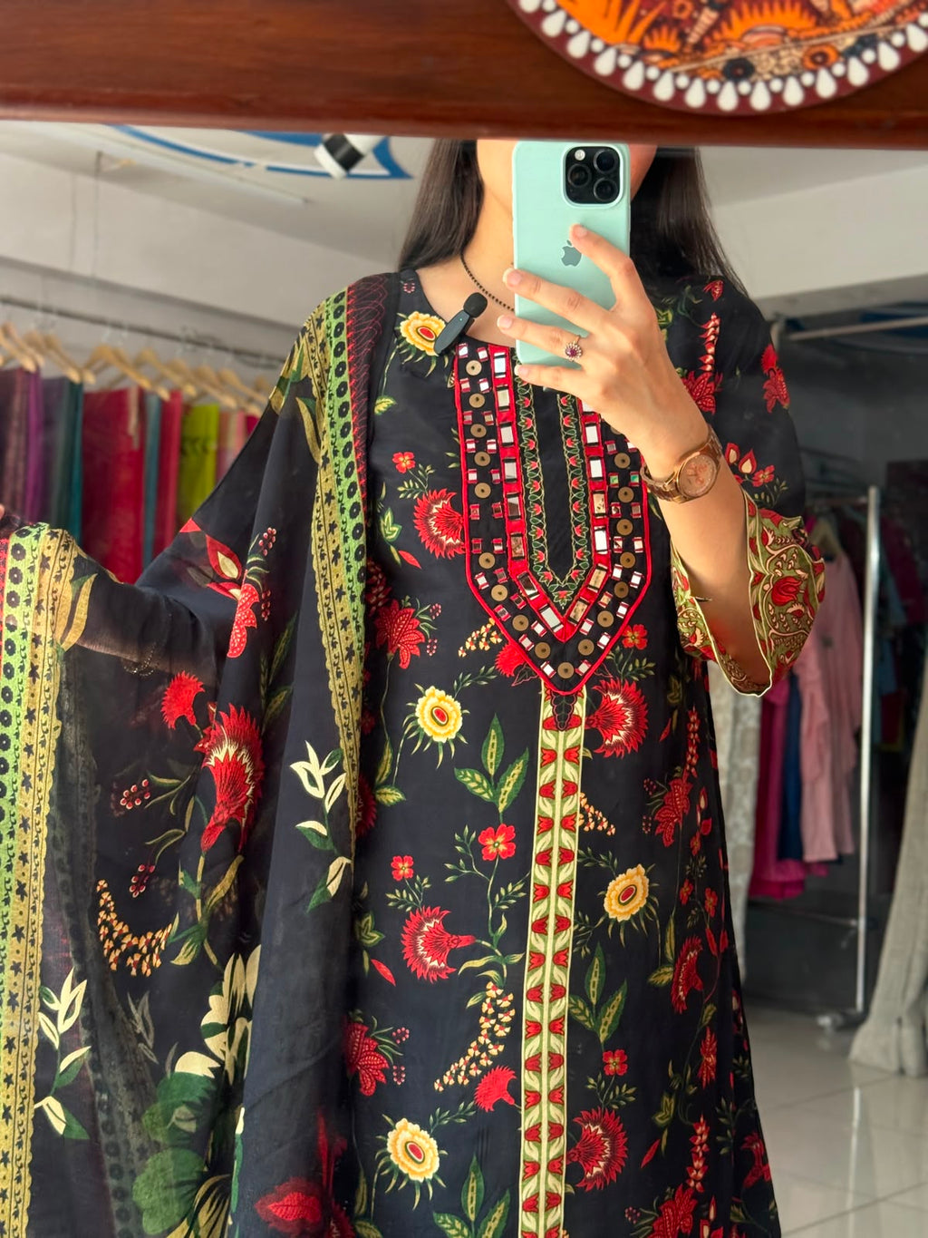 Black Crepe Farshi Salwar Suit for Women | Floral Printed Suit with Dupatta