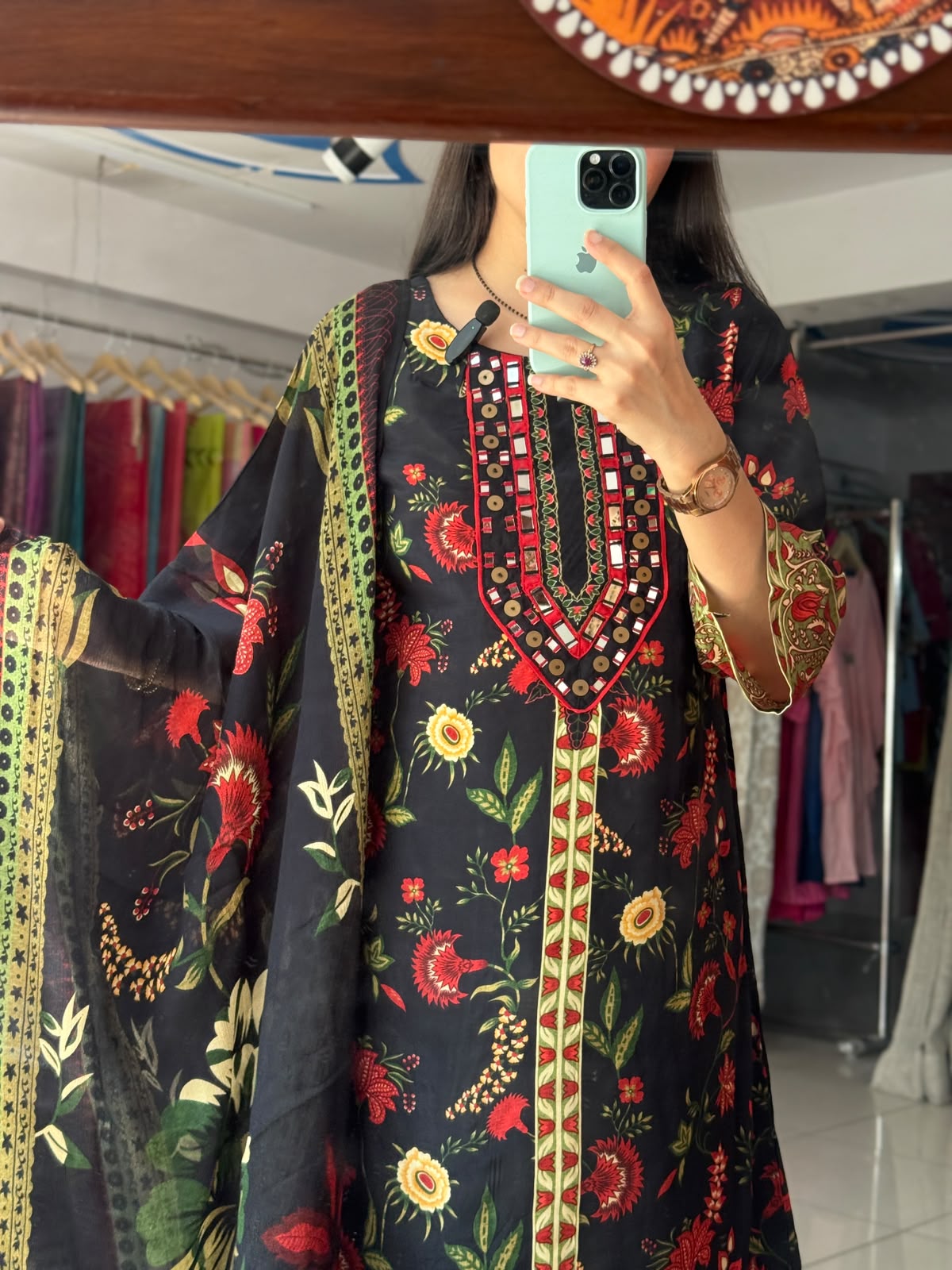 Black Crepe Farshi Salwar Suit for Women | Floral Printed Suit with Dupatta