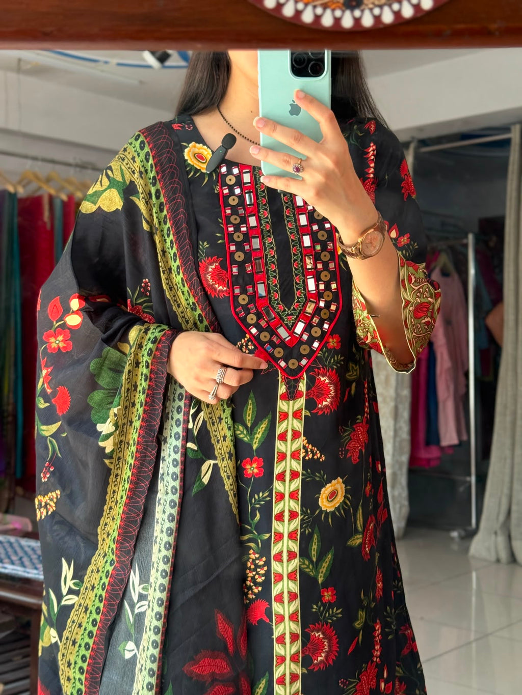 Black Crepe Farshi Salwar Suit for Women | Floral Printed Suit with Dupatta