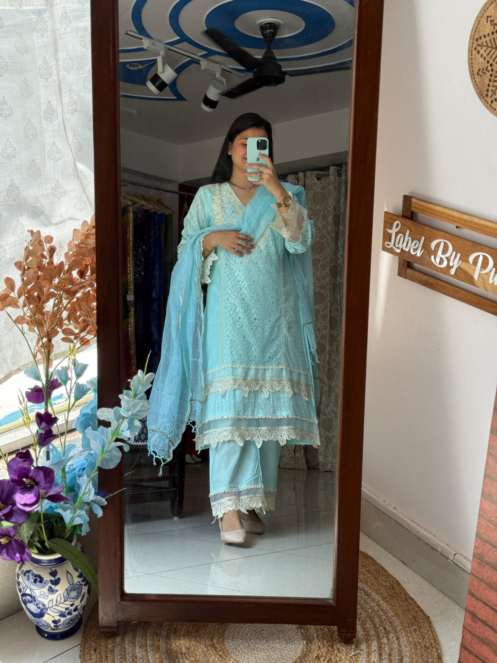 Sky Blue Pakistani Suit Set for Women | Embroidered Ethnic Suit with Dupatta
