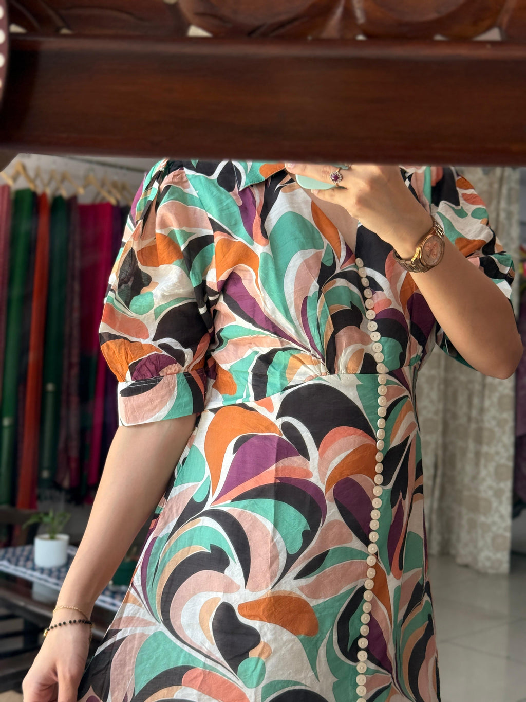 Multicolor Printed Midi Dress for Women | Cotton Casual Shirt Dress