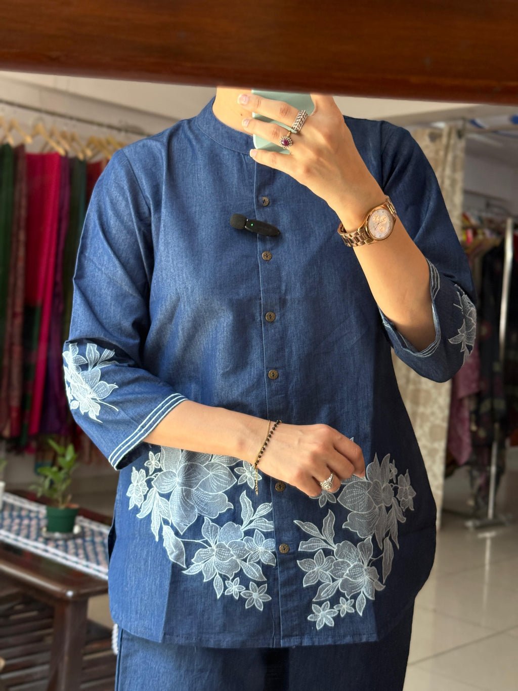 Denim Embroidered Co-Ord Set for Women | Blue Cotton Co-Ord Set