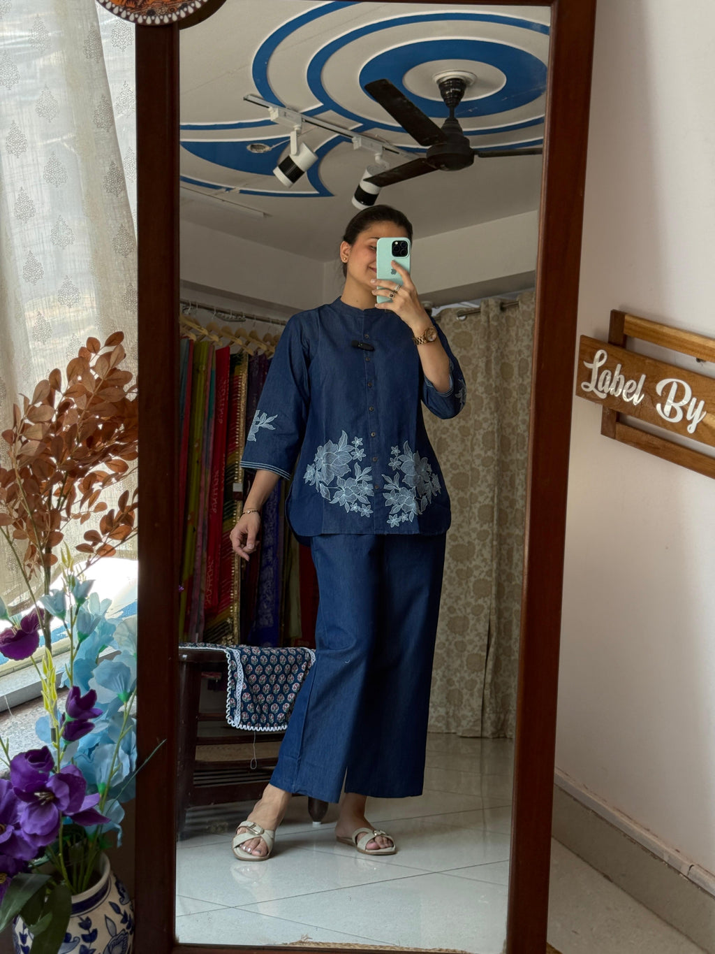 Denim Embroidered Co-Ord Set for Women | Blue Cotton Co-Ord Set