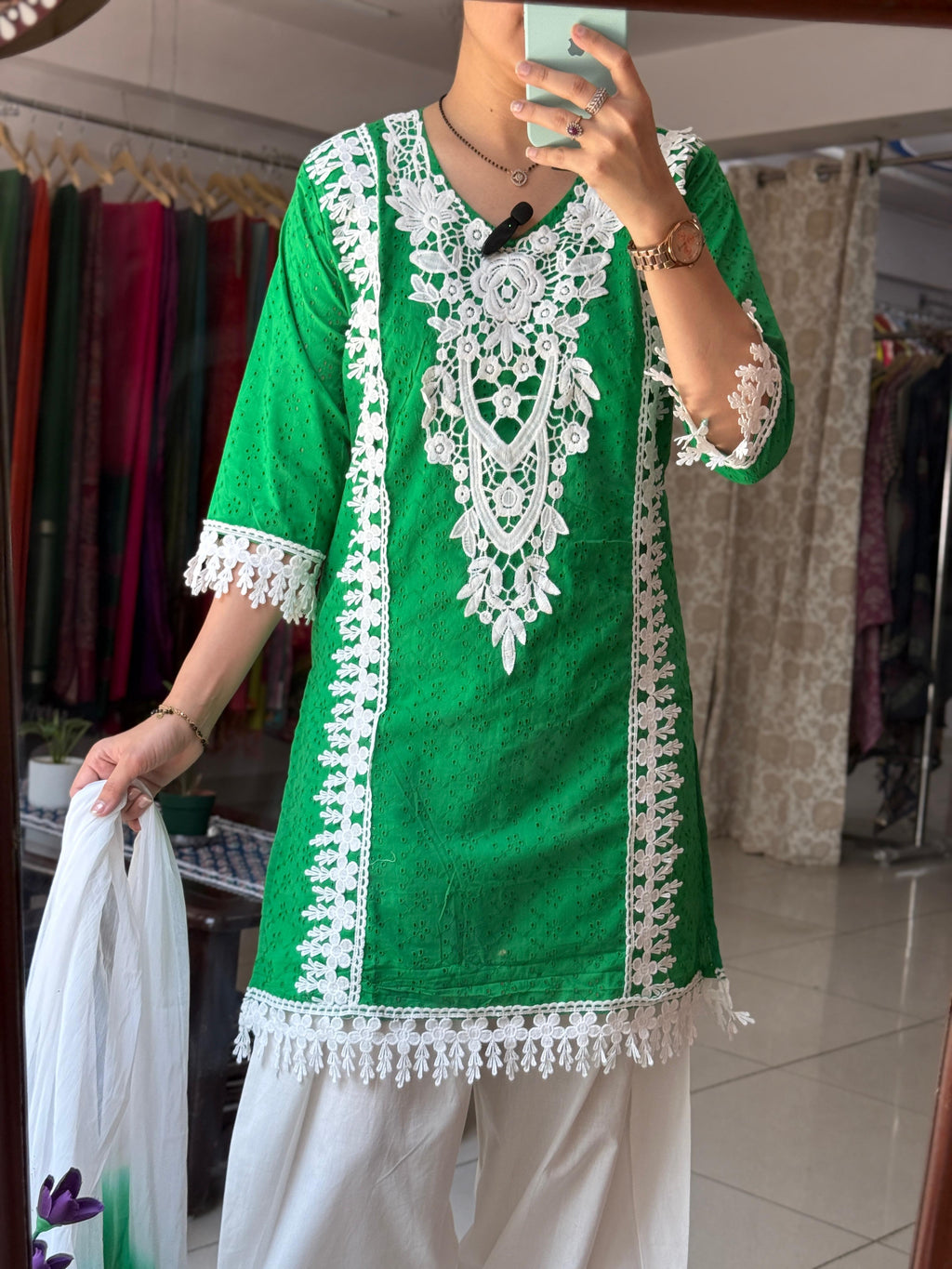Green Schiffli Farshi Salwar Set for Women | Embroidered Ethnic Suit with Dupatta