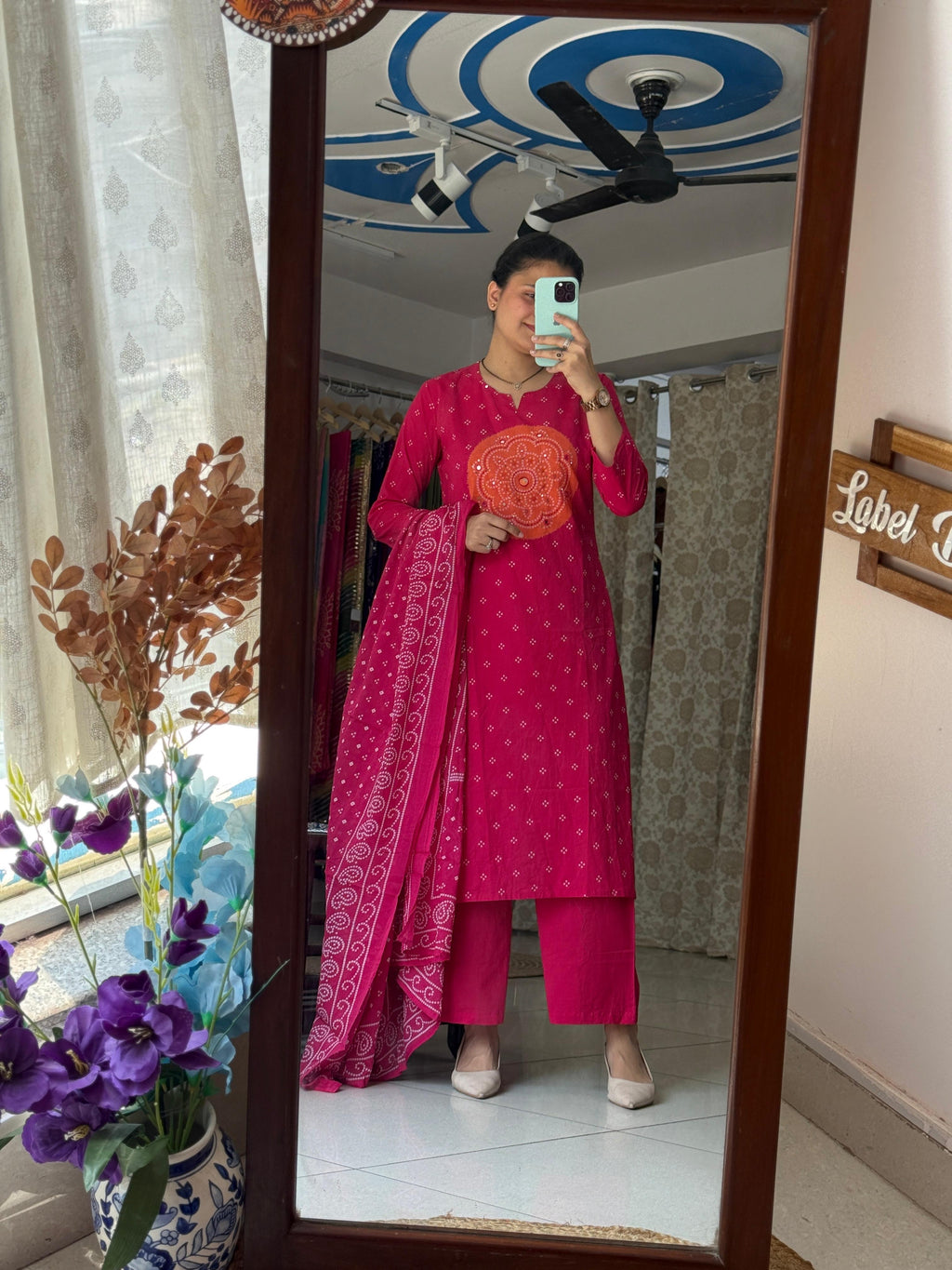 Pink Orange Bandhani Suit Set for Women with Matching Dupatta | Label By Pushp