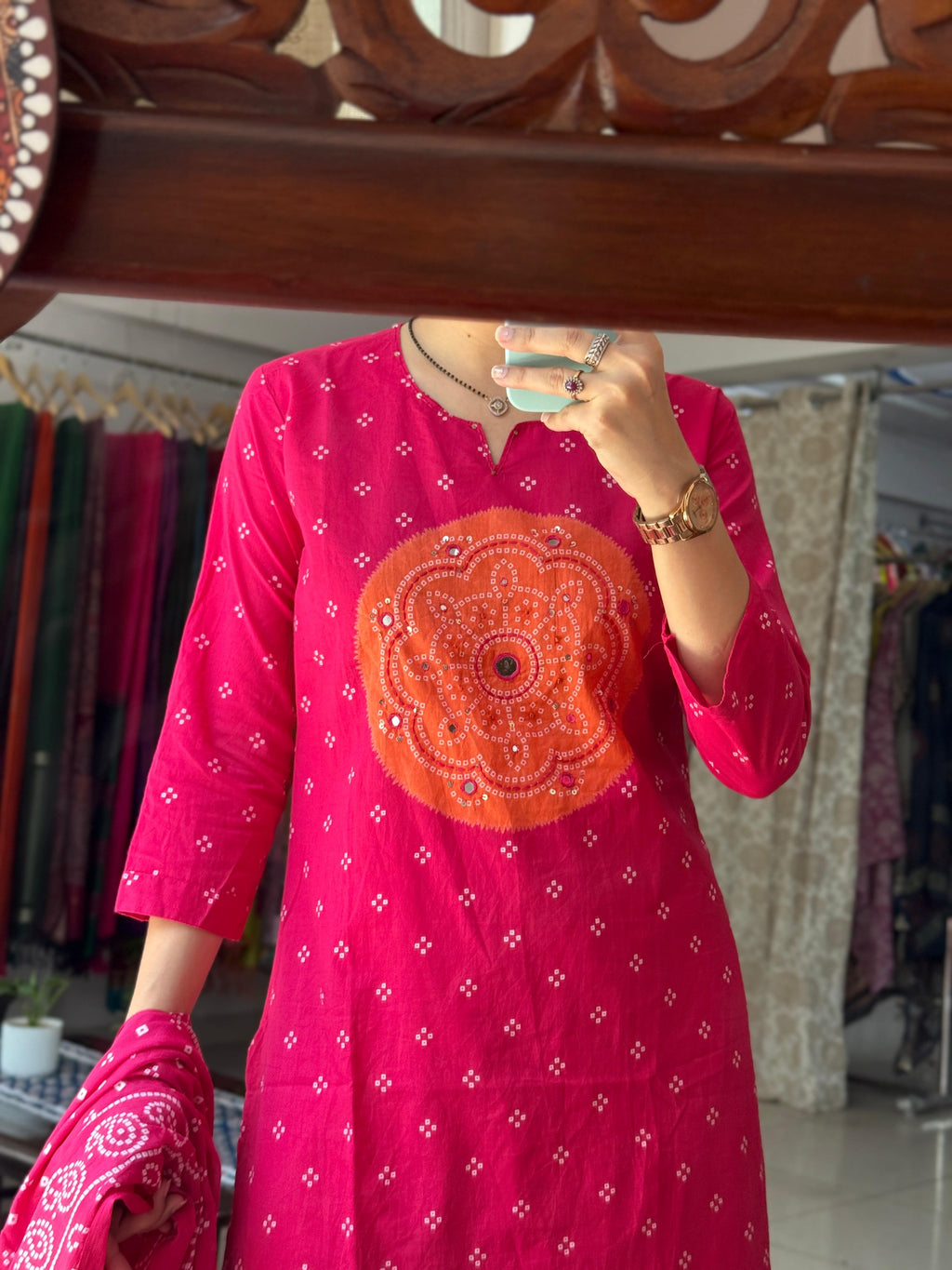 Pink Orange Bandhani Suit Set for Women | Traditional Ethnic Suit with Dupatta