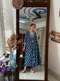 Indigo Cotton Dress for Women | Hand Block Printed A-Line Ethnic Dress