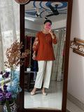 Orange Embroidered Co-Ord Set for Women | Cotton Ethnic Co-Ord Set