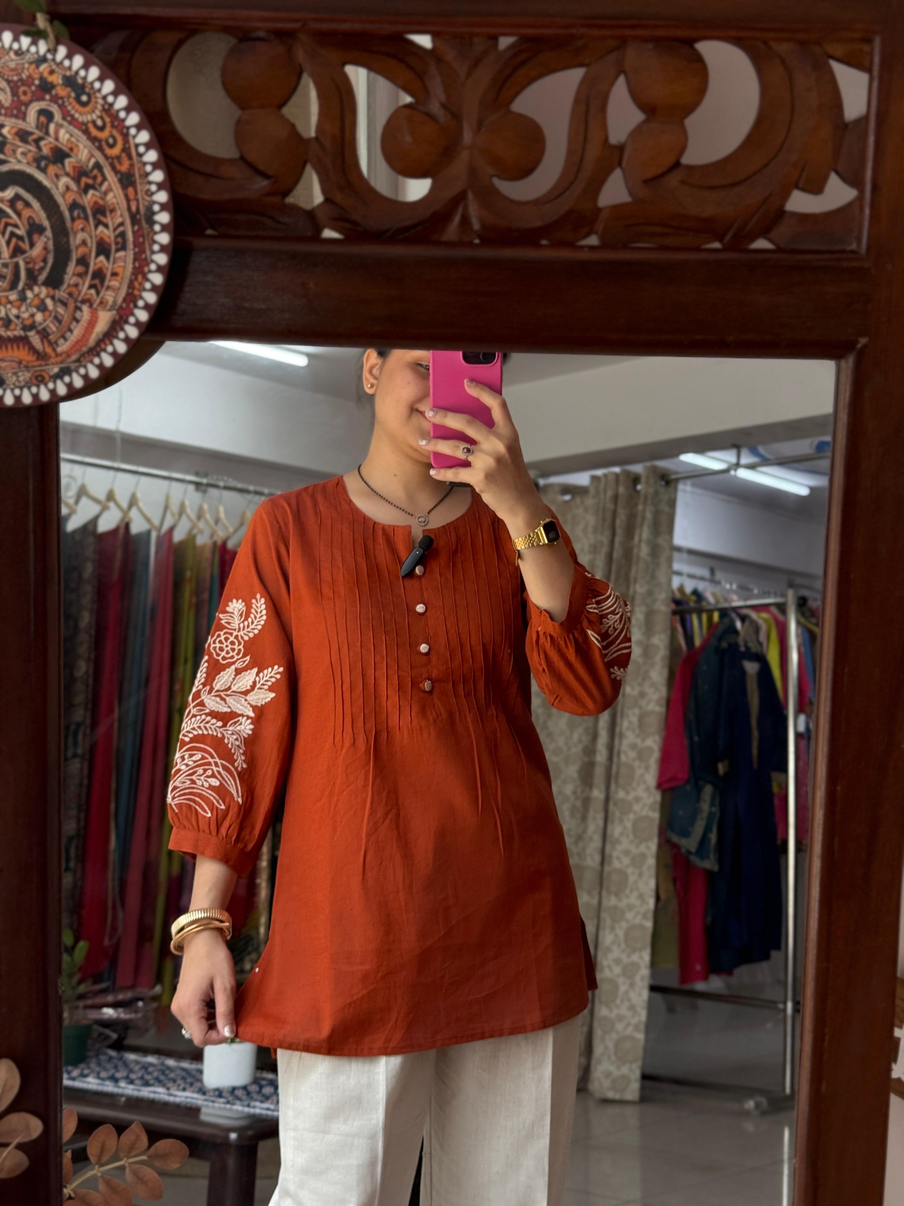 Orange Embroidered Co-Ord Set for Women | Cotton Ethnic Co-Ord Set
