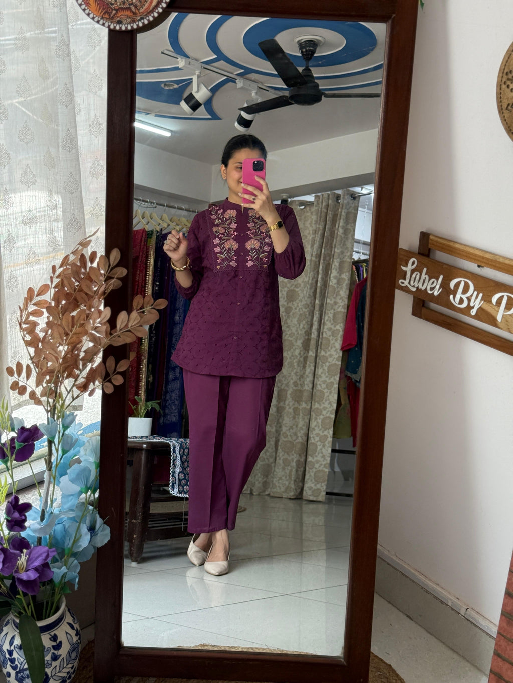 Purple Schiffli Embroidered Cotton Co-Ord Set for Women | Label By Pushp