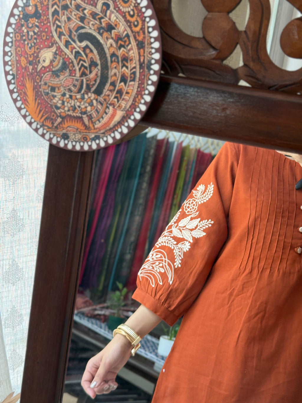 Orange Embroidered Co-Ord Set for Women | Cotton Ethnic Co-Ord Set