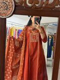 Orange Pocket Suit Set for Women | Embroidered Ethnic Suit with Dupatta