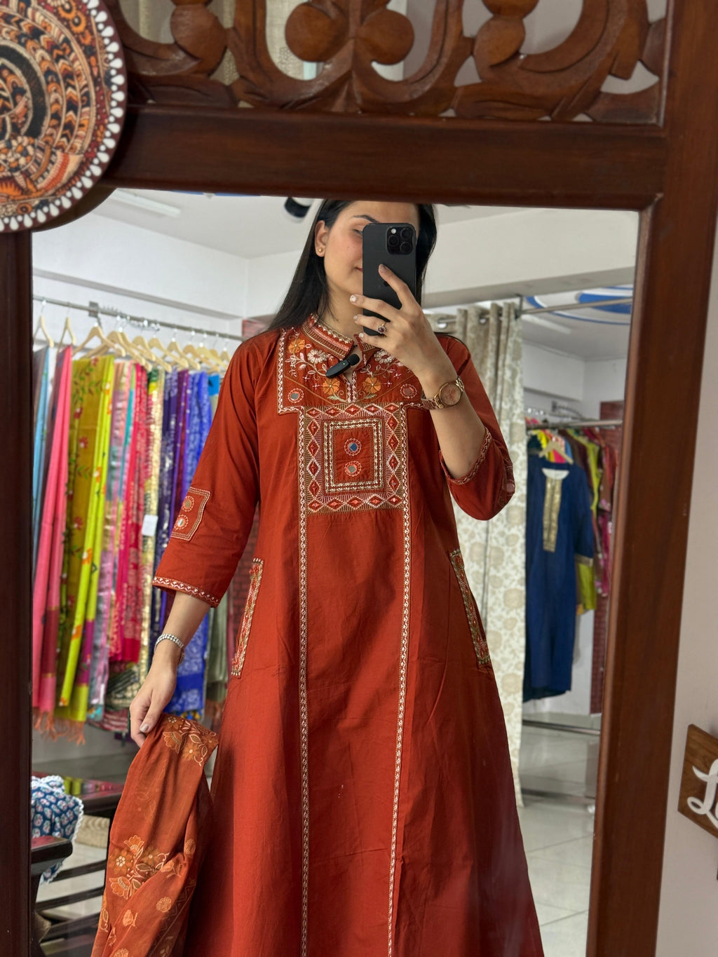 Orange Pocket Suit Set for Women | Embroidered Ethnic Suit with Dupatta