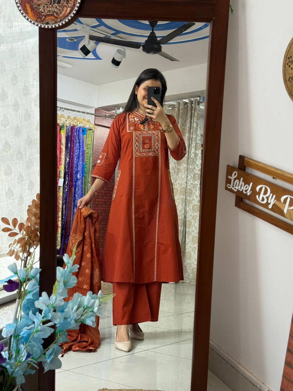 Orange Pocket Suit Set for Women | Embroidered Ethnic Suit with Dupatta