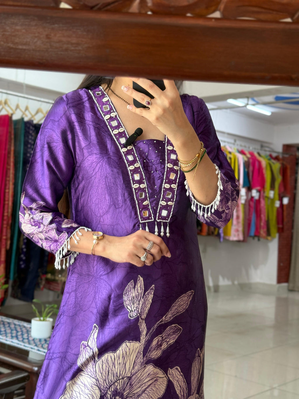 Purple Asymmetric Kurta Set for Women | Floral Printed Ethnic Co-Ord Set