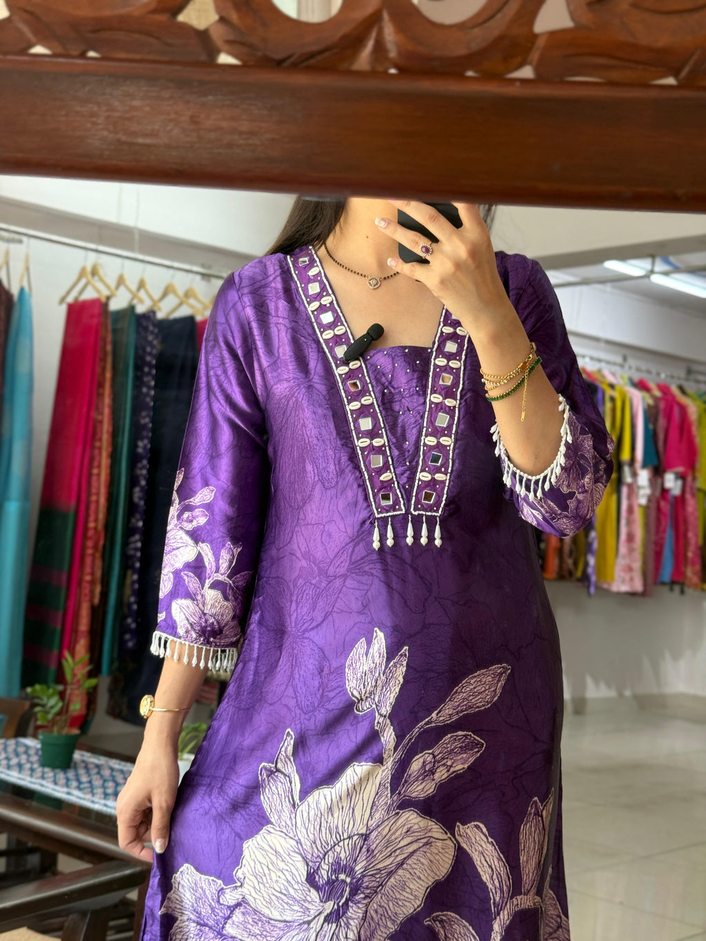 Purple Asymmetric Kurta Set for Women | Floral Printed Ethnic Co-Ord Set