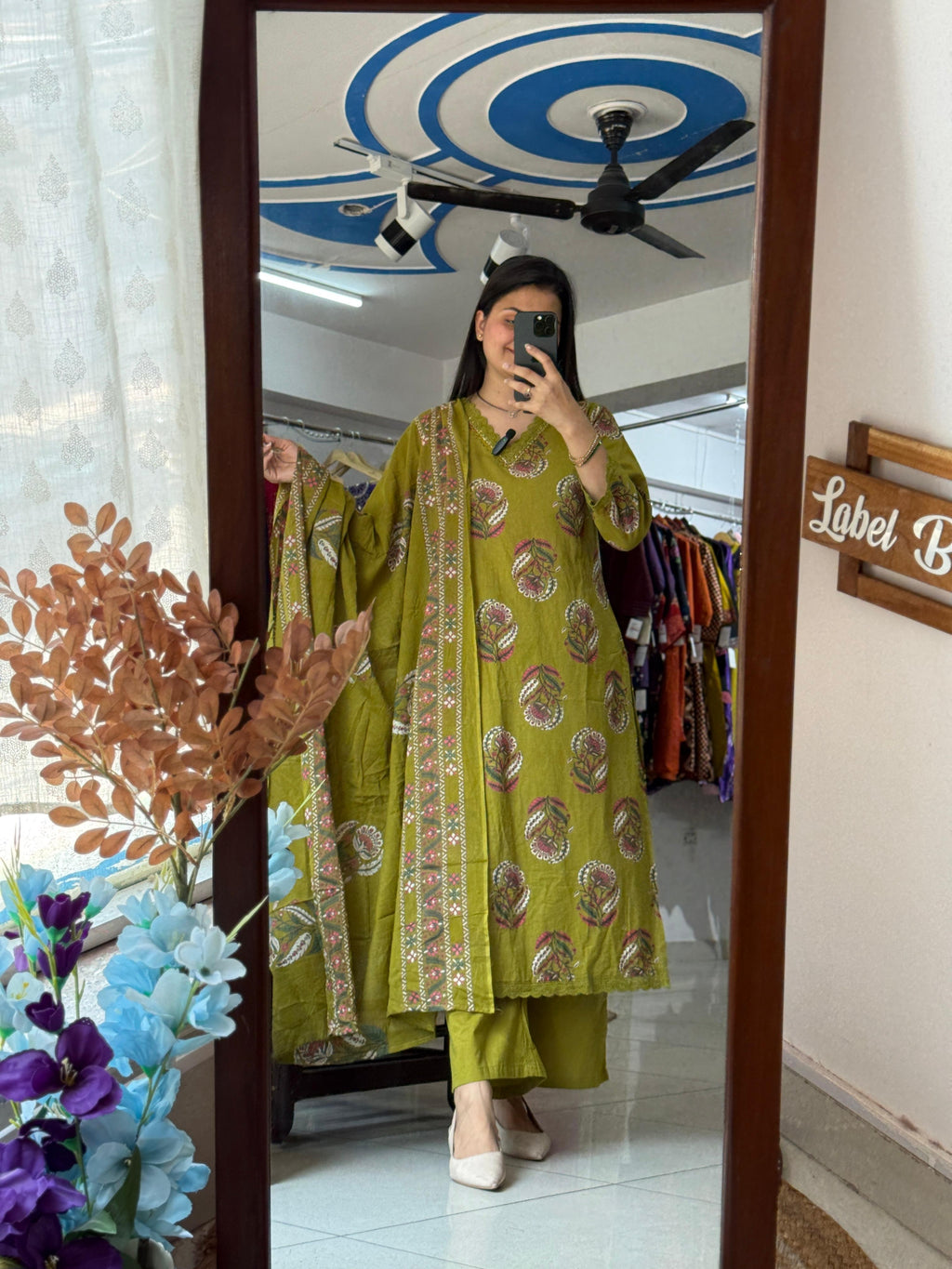 Green Pintex Suit Set for Women | Cotton Printed Ethnic Suit with Dupatta