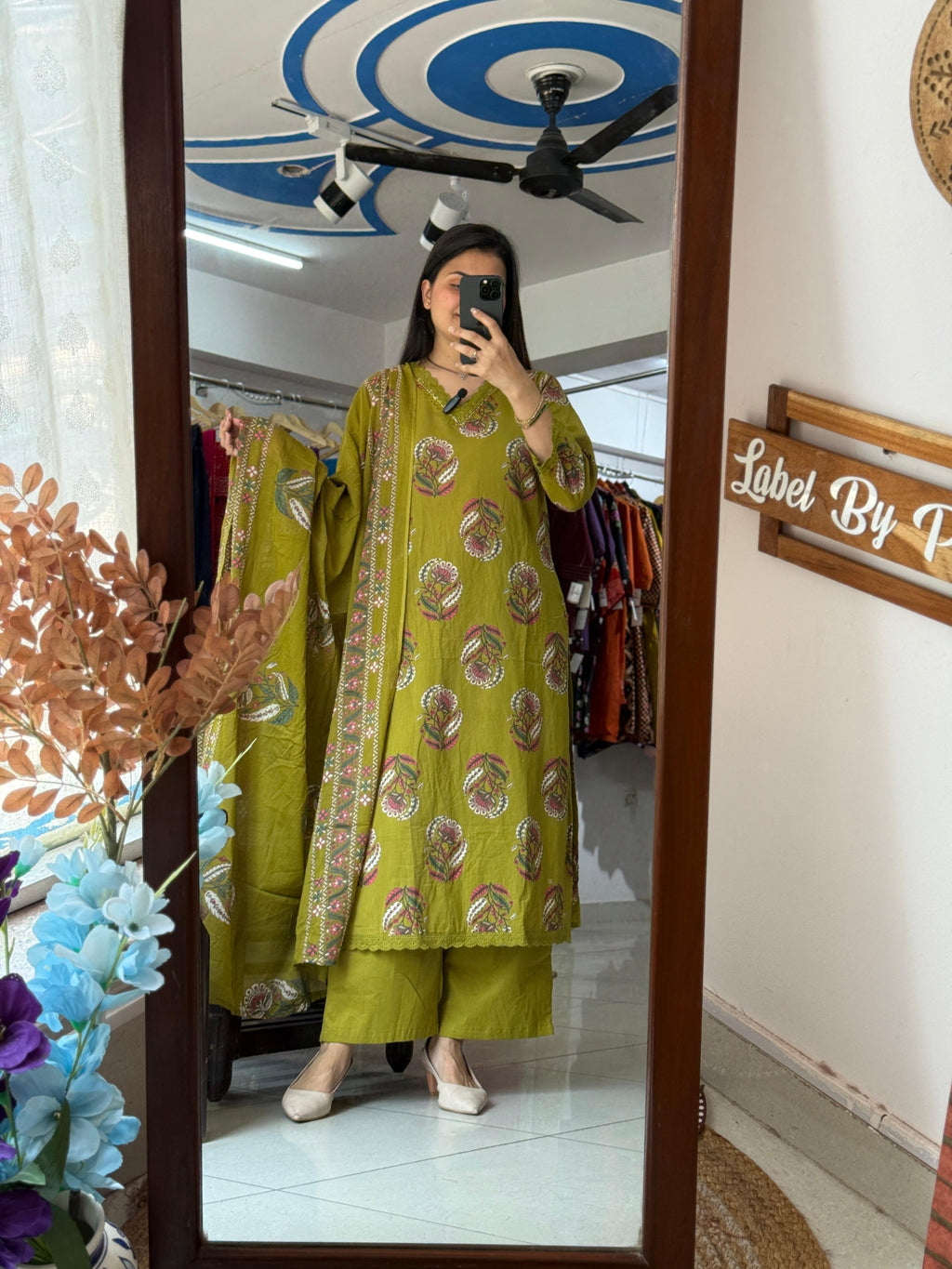 Green Pintex Cotton Suit Set for Women with Printed Dupatta | Label By Pushp