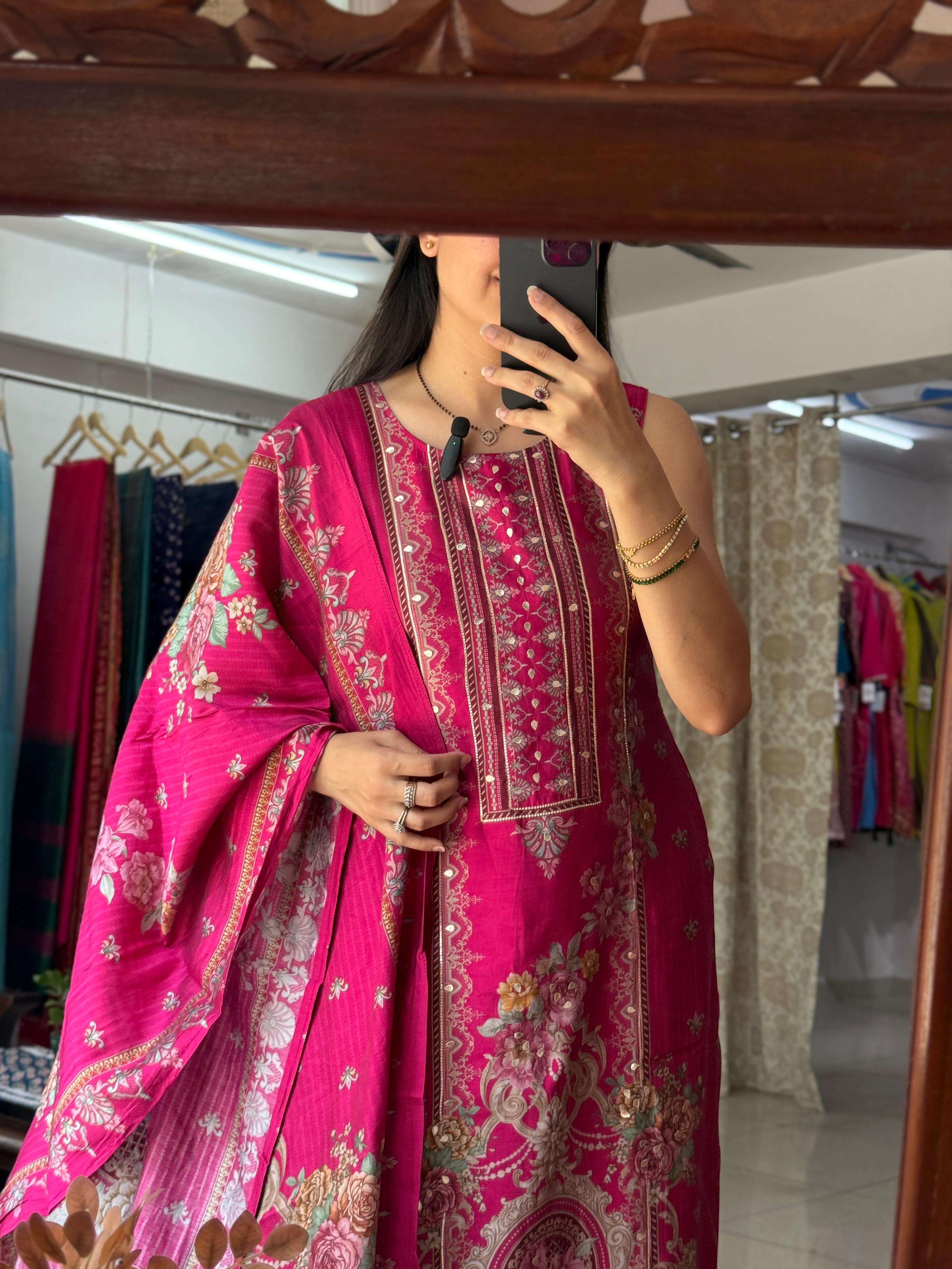 Pink Party Wear Suit Set for Women | Embroidered Designer Suit with Dupatta