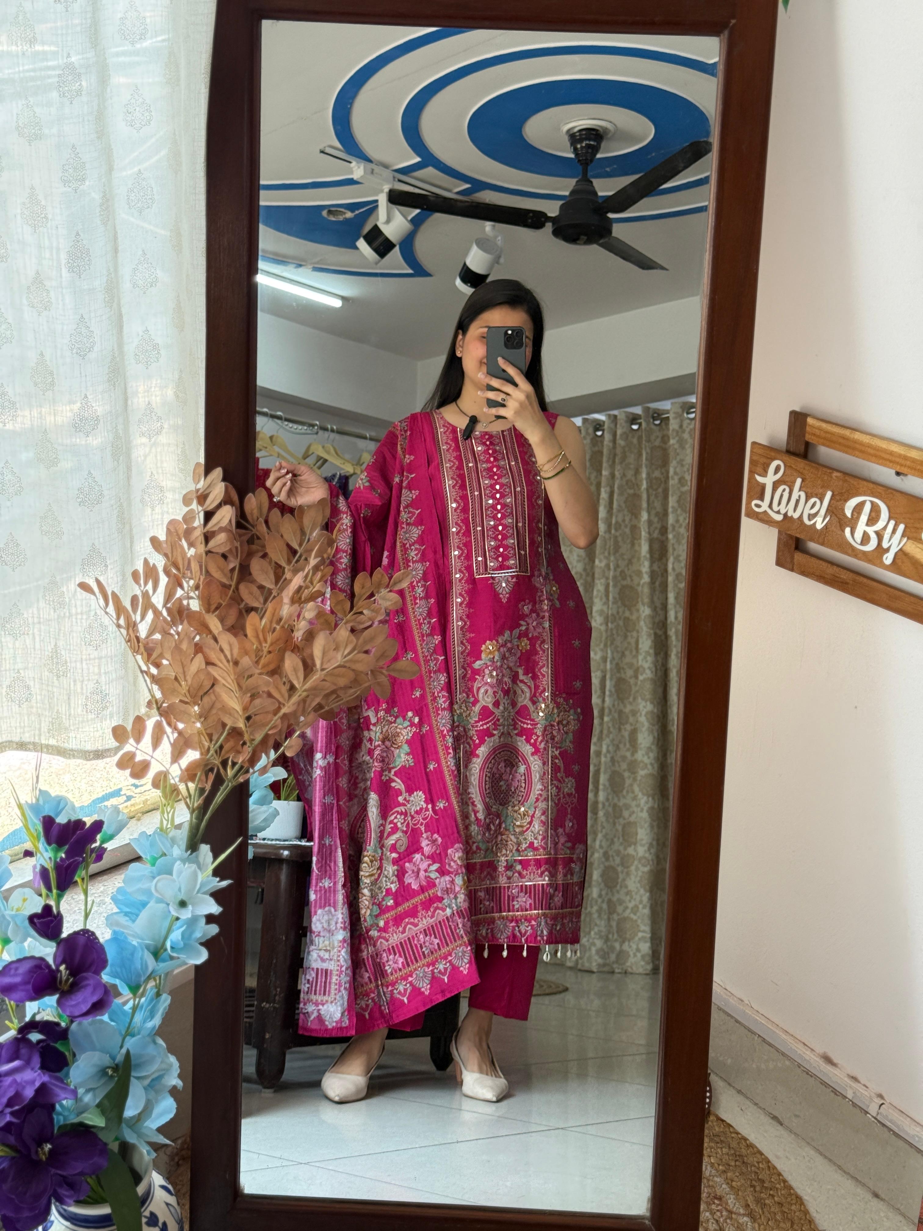 Pink Party Wear Embroidered Suit Set for Women with Designer Dupatta | Label By Pushp