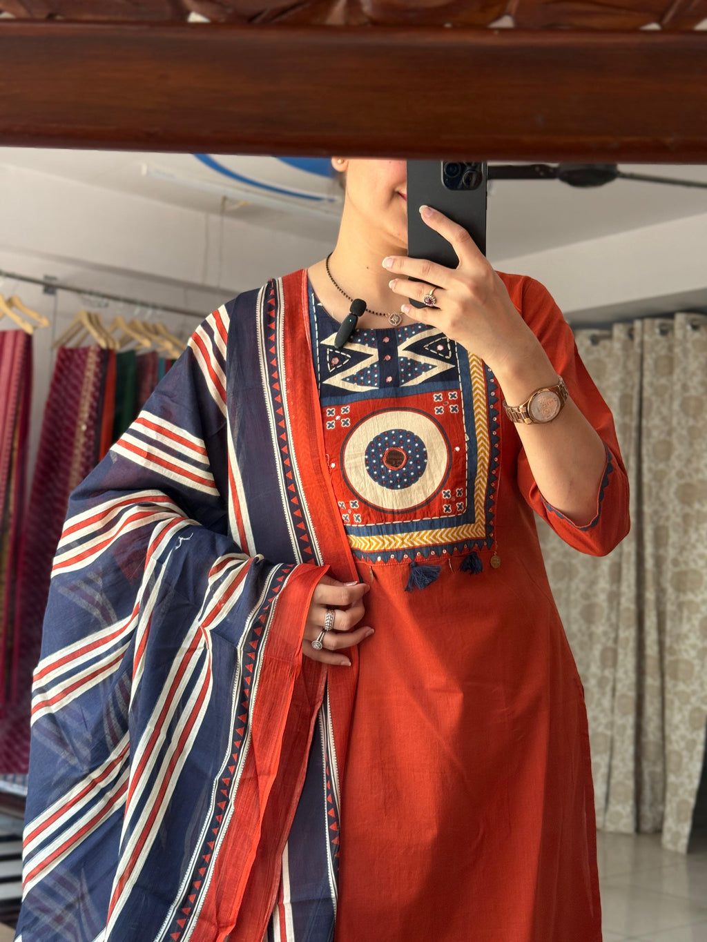 Rust Orange Suit Set for Women | Printed Ethnic Suit with Dupatta