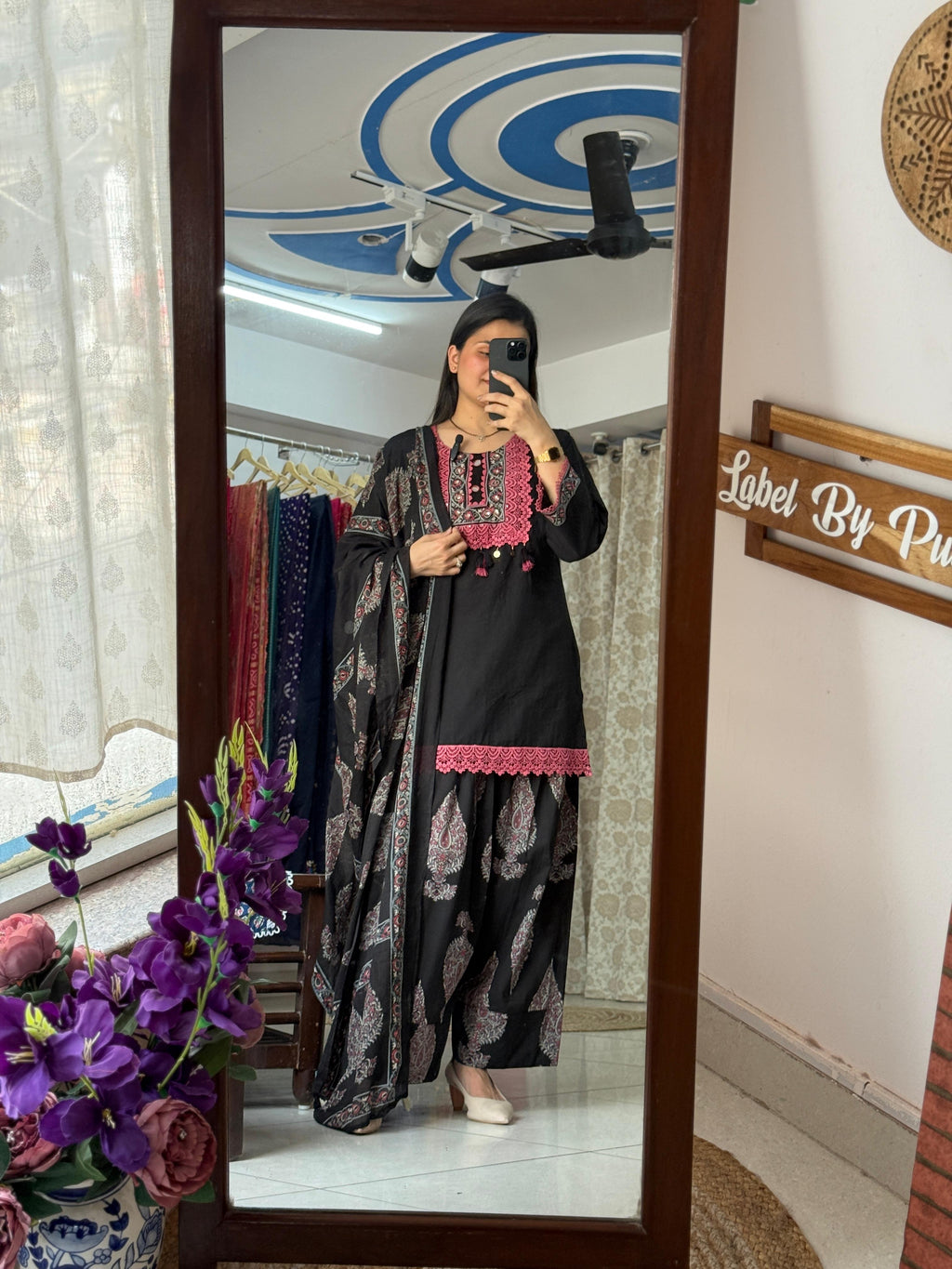 Black Farshi Salwar Set for Women | Embroidered Ethnic Suit with Dupatta