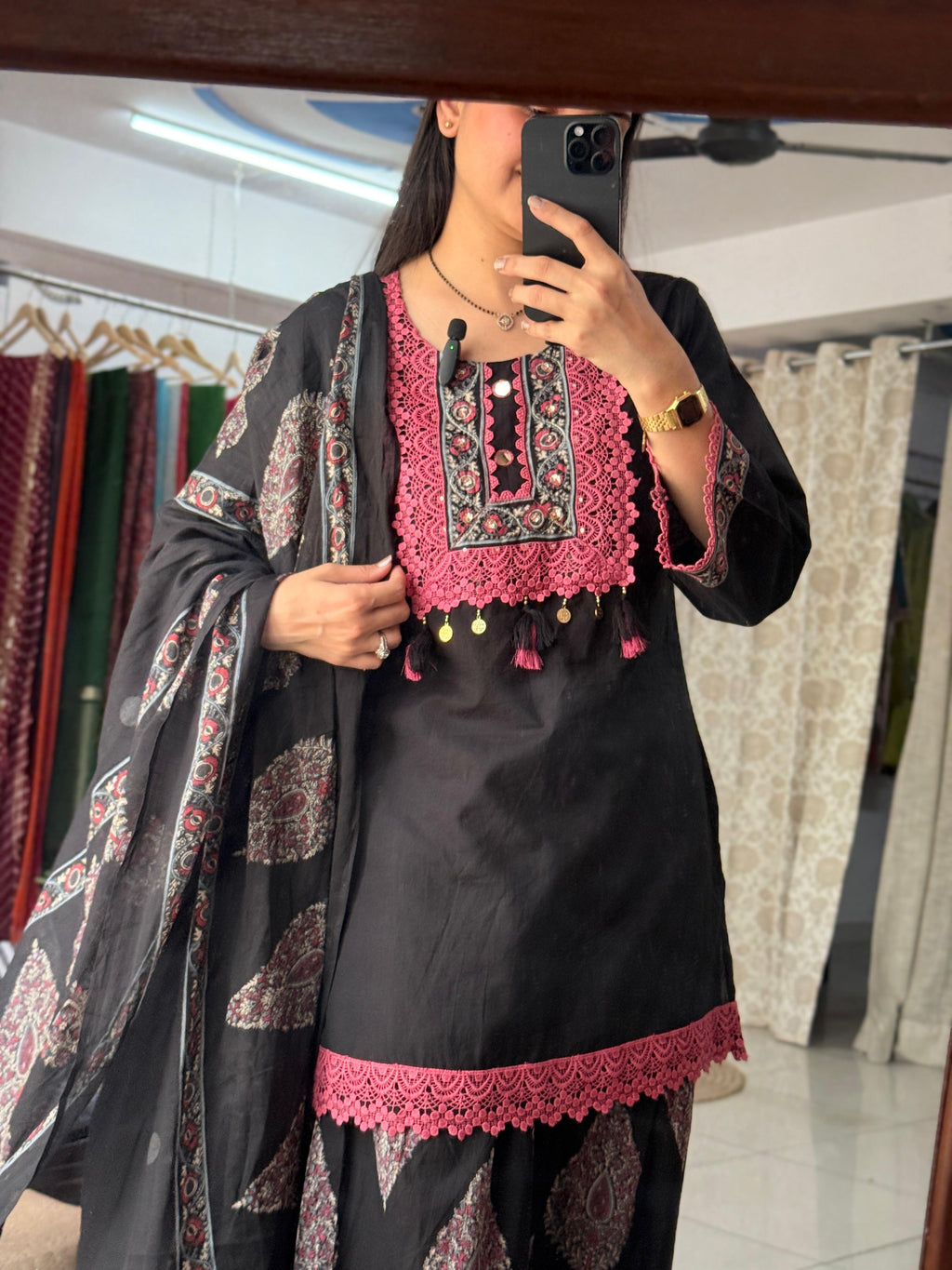 Black Farshi Salwar Set for Women | Embroidered Ethnic Suit with Dupatta