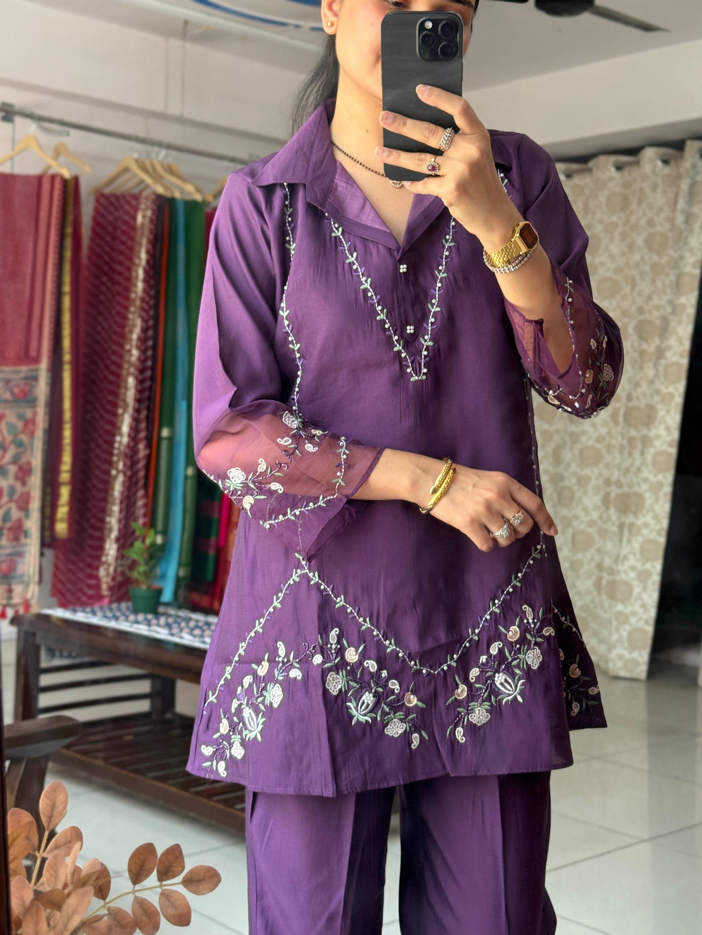 Purple Handwork Co-Ord Set for Women | Embroidered Cotton Co-Ord Set