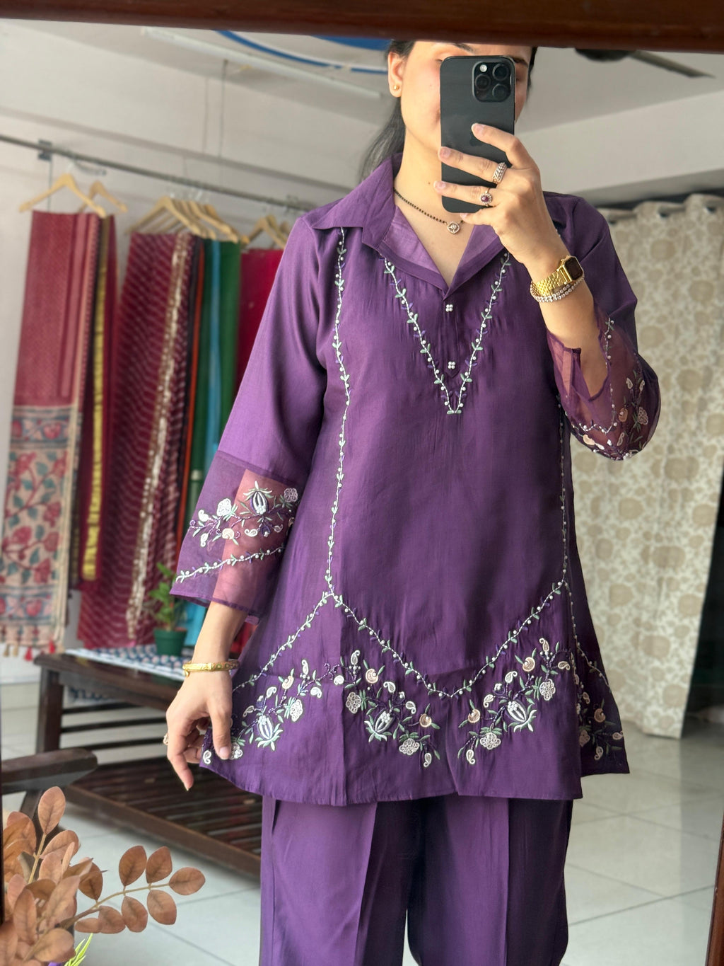 Purple Handwork Co-Ord Set for Women | Embroidered Cotton Co-Ord Set