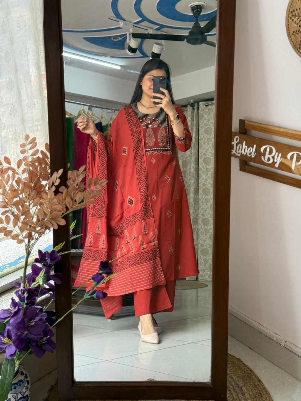 Orange A-Line Suit Set for Women | Embroidered Ethnic Suit with Dupatta