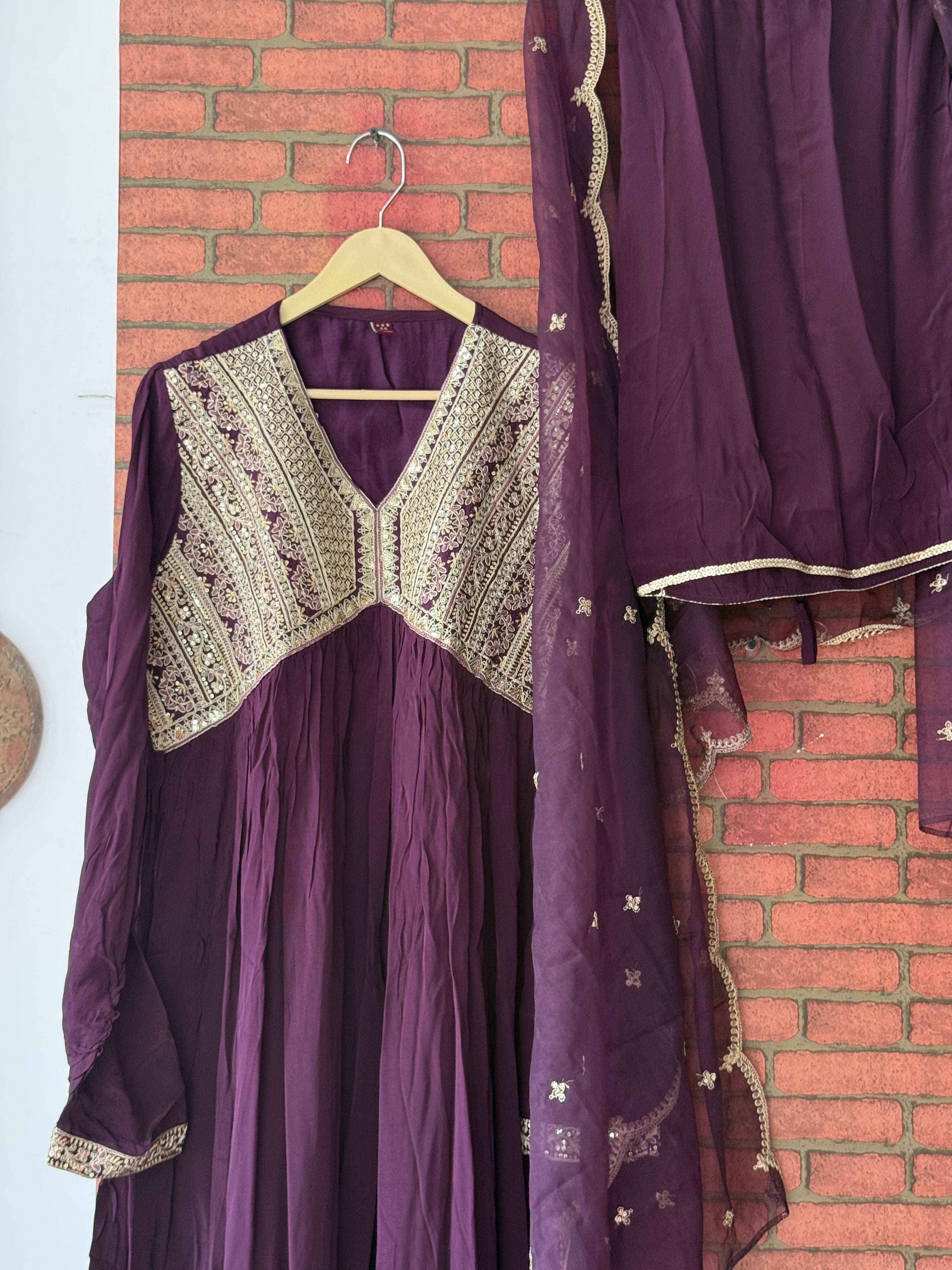 Purple Suit |With lining| Embroidered| Chinon