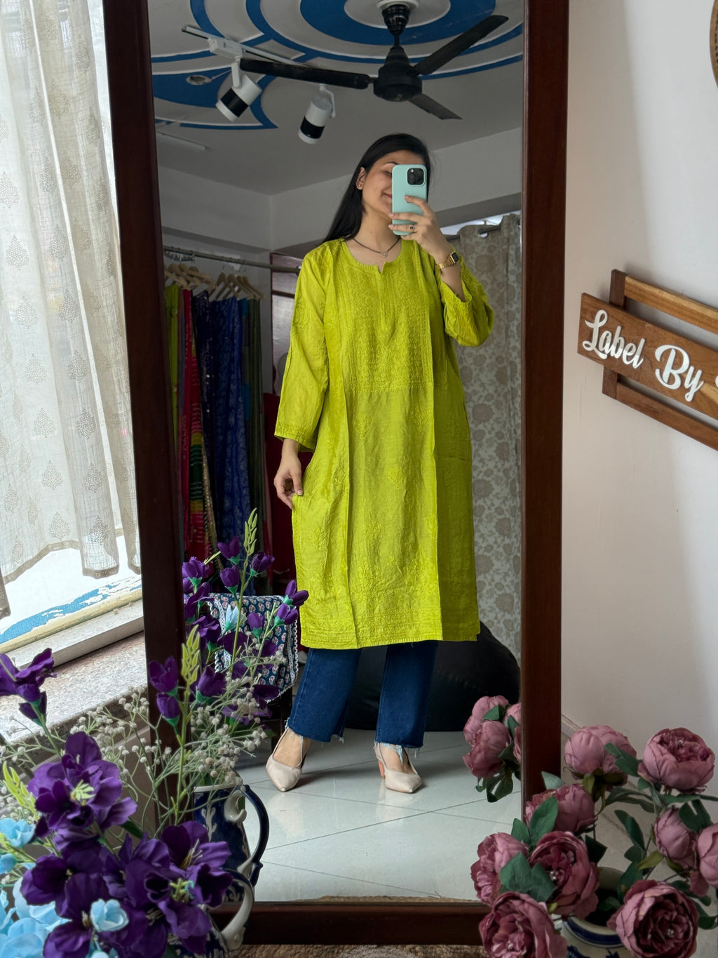 Light Green Mul Chanderi Kurta| Chikankari Work|Hand Embroidery| Partywear Kurta