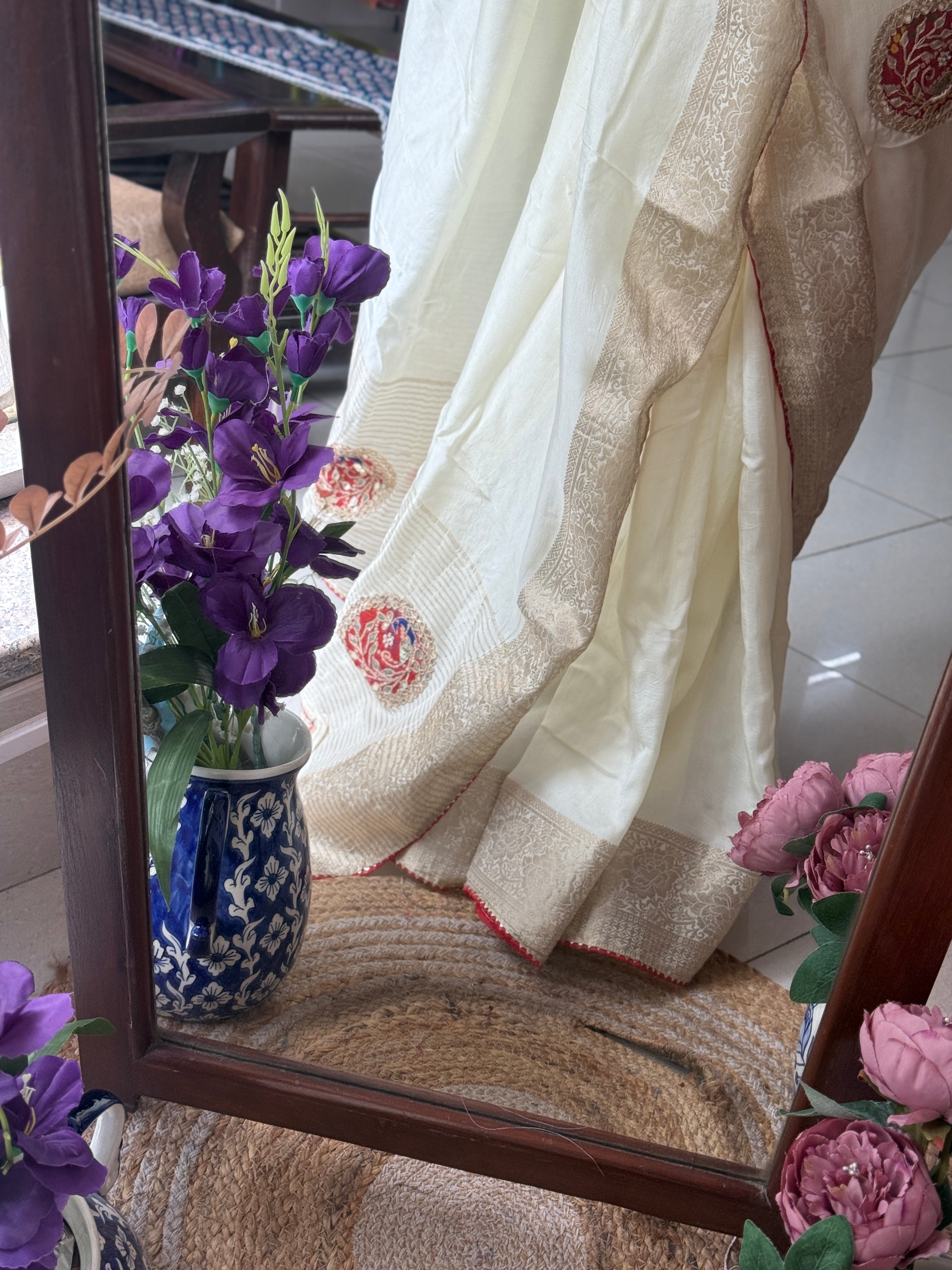Dola Silk| Hand Embroidery| Gottapati work| With blouse | Partywear Saree