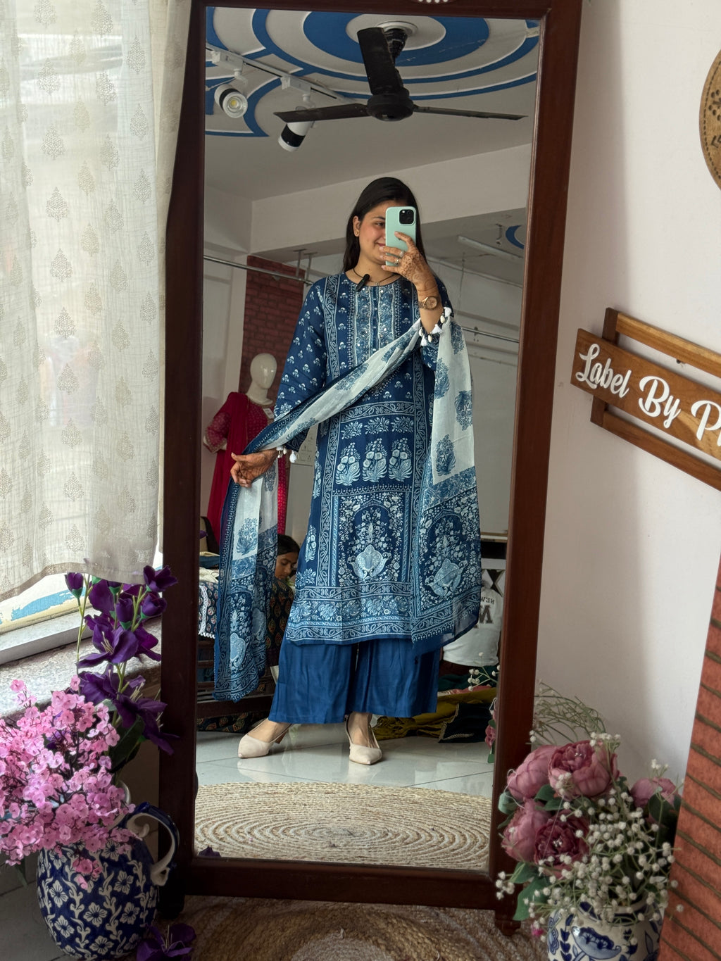 Designer Indigo Suit Set with Hand Embroidery | Cotton Lining| Duppata | Muslin